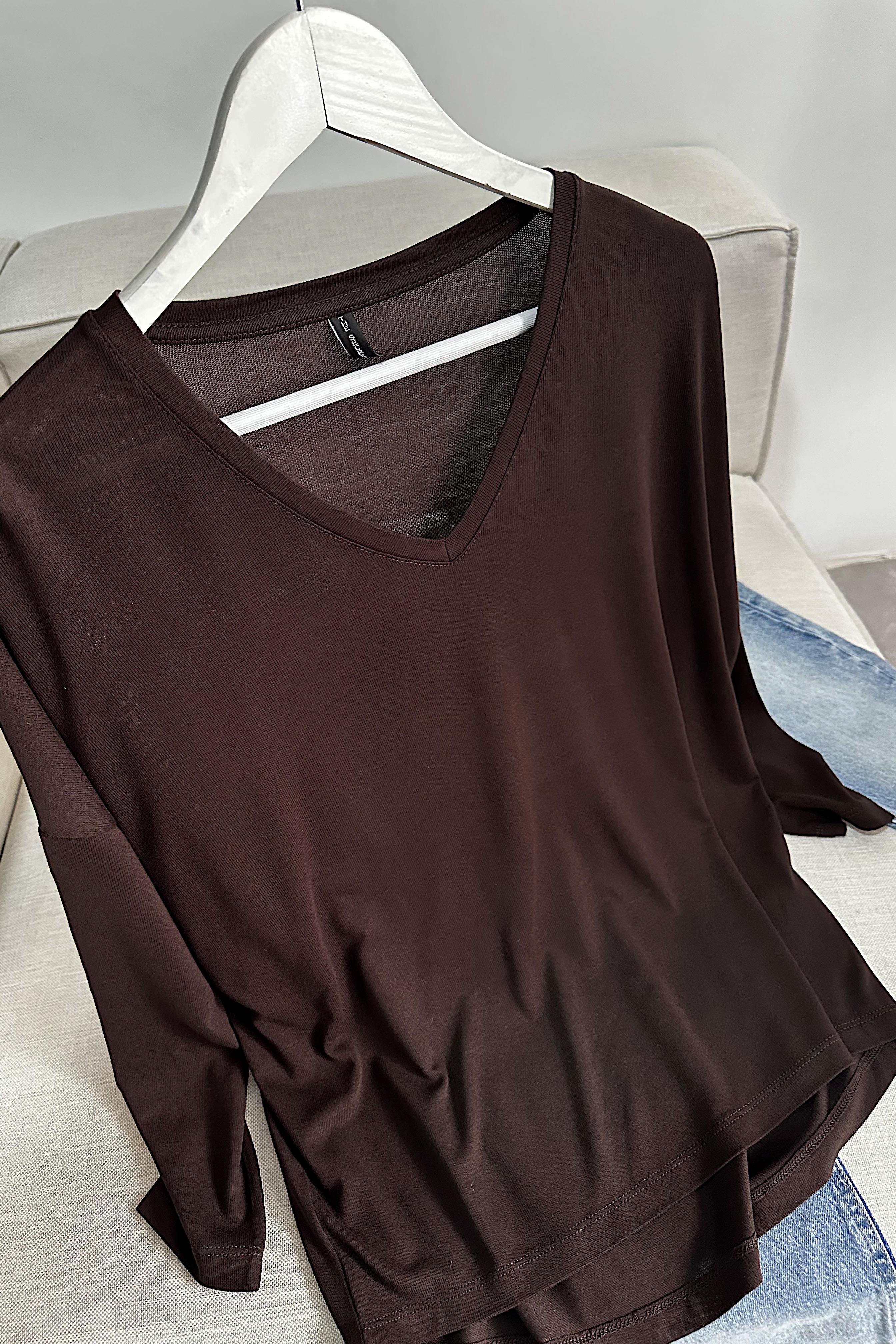 Premium Seri V Yaka Basic Bluz Acı Kahve