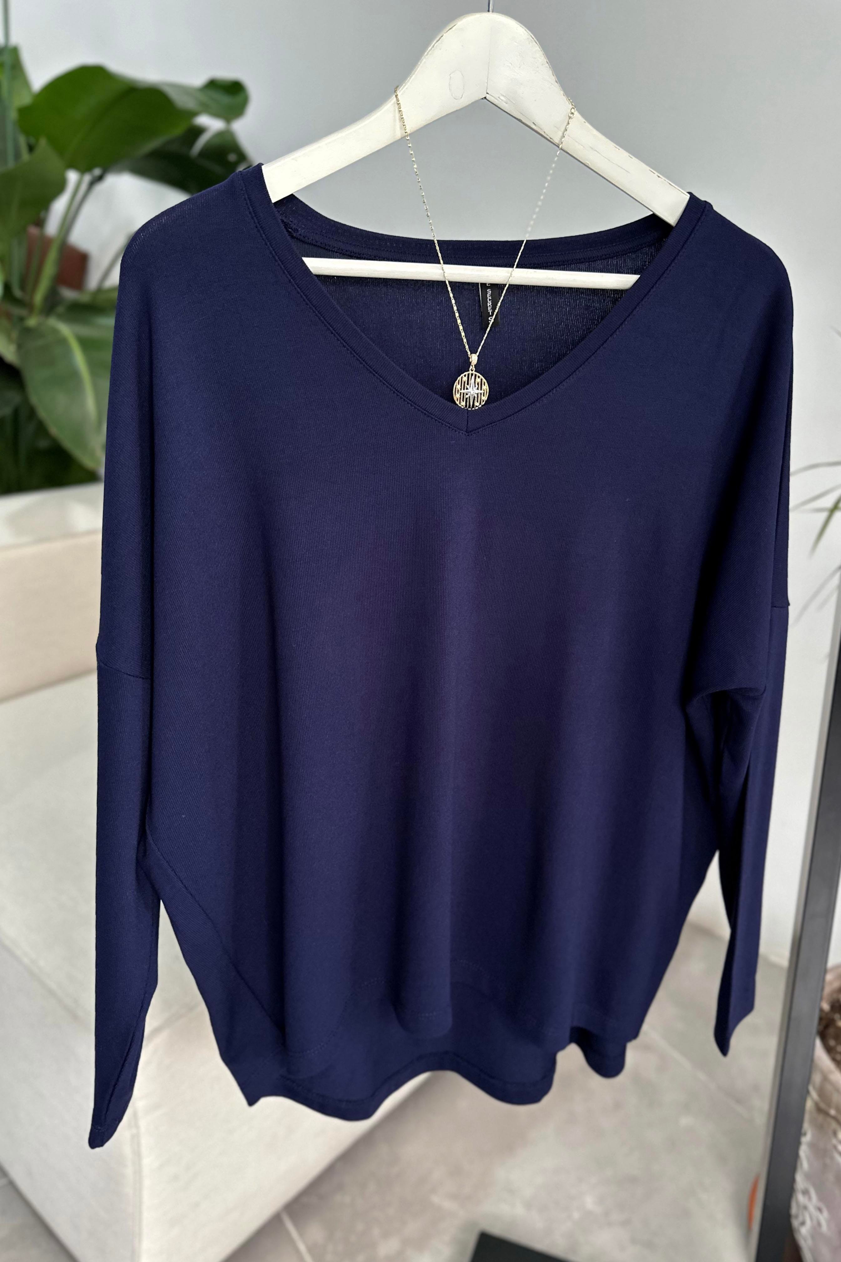 Premium Seri V Yaka Basic Bluz Lacivert