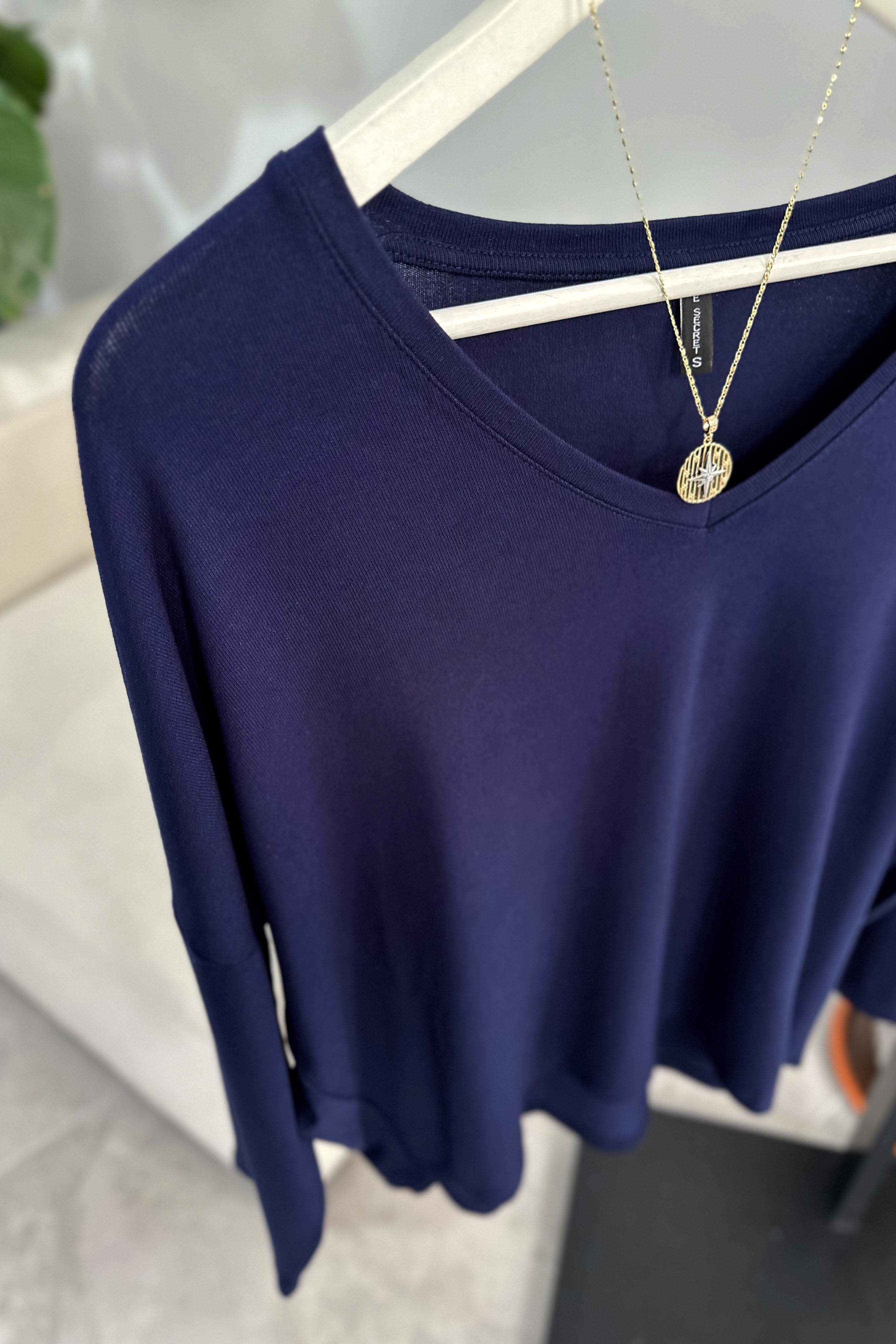Premium Seri V Yaka Basic Bluz Lacivert