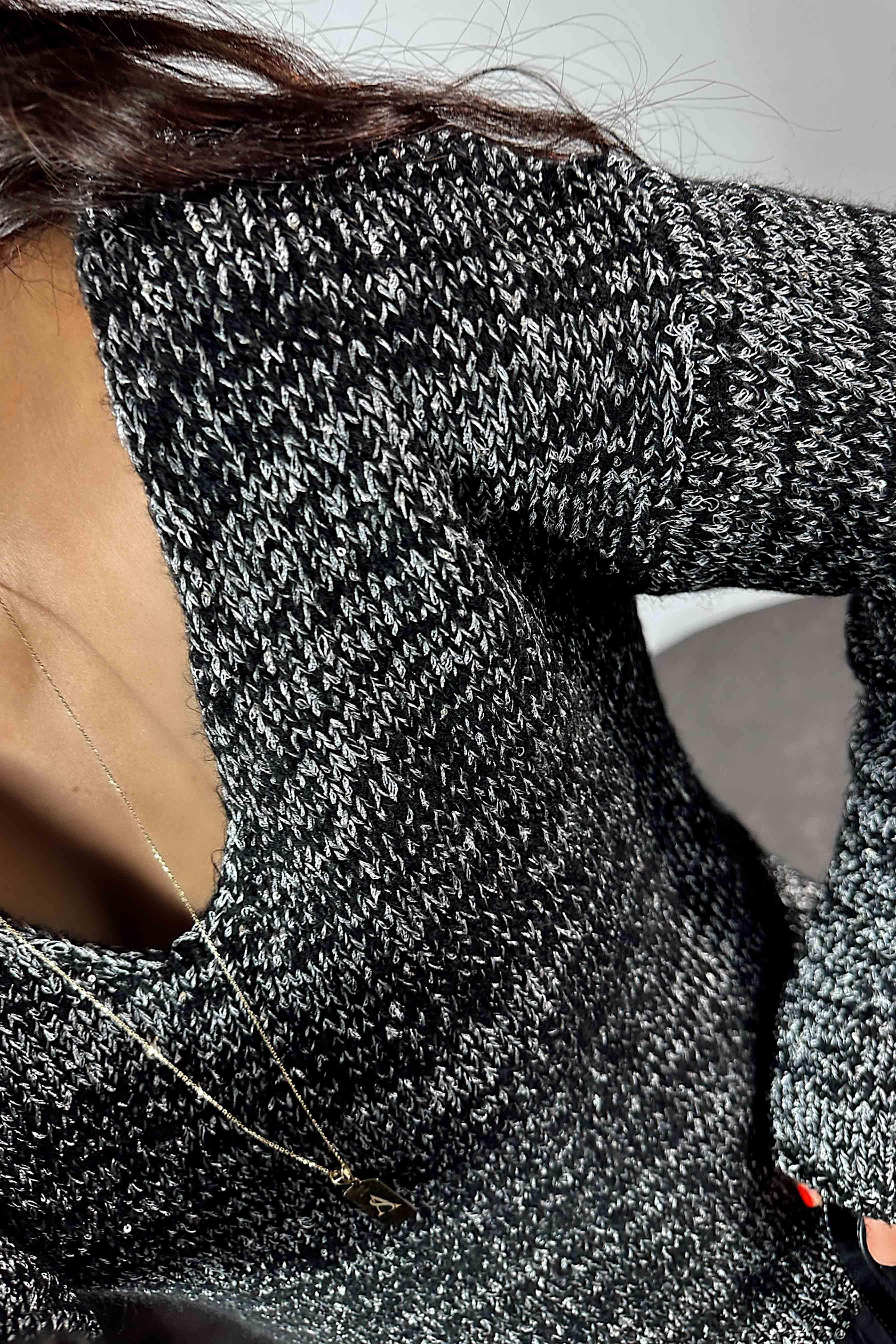 Pullu Tasarım V Yaka Örme Kadın Kazak Antrasit