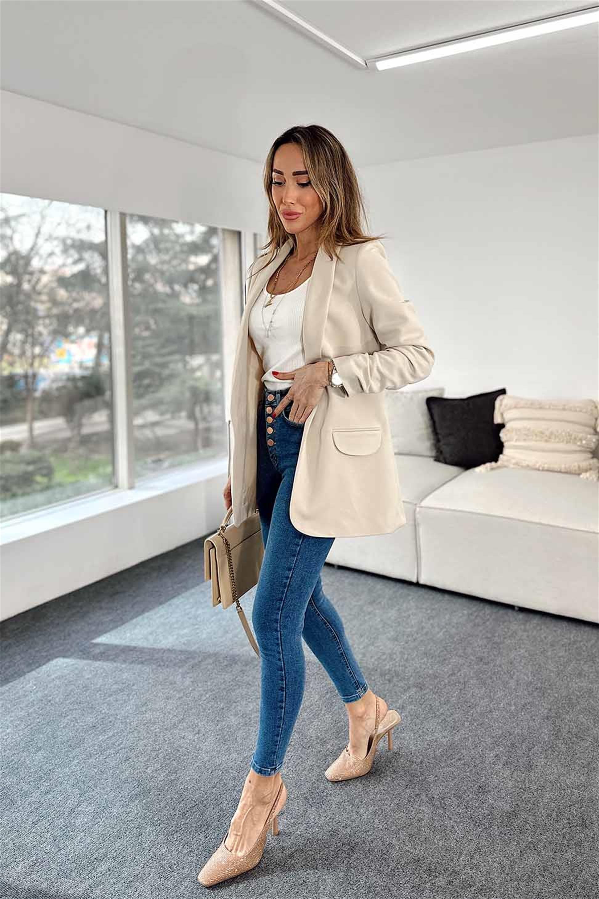 Şal Yaka Blazer Ceket Taş