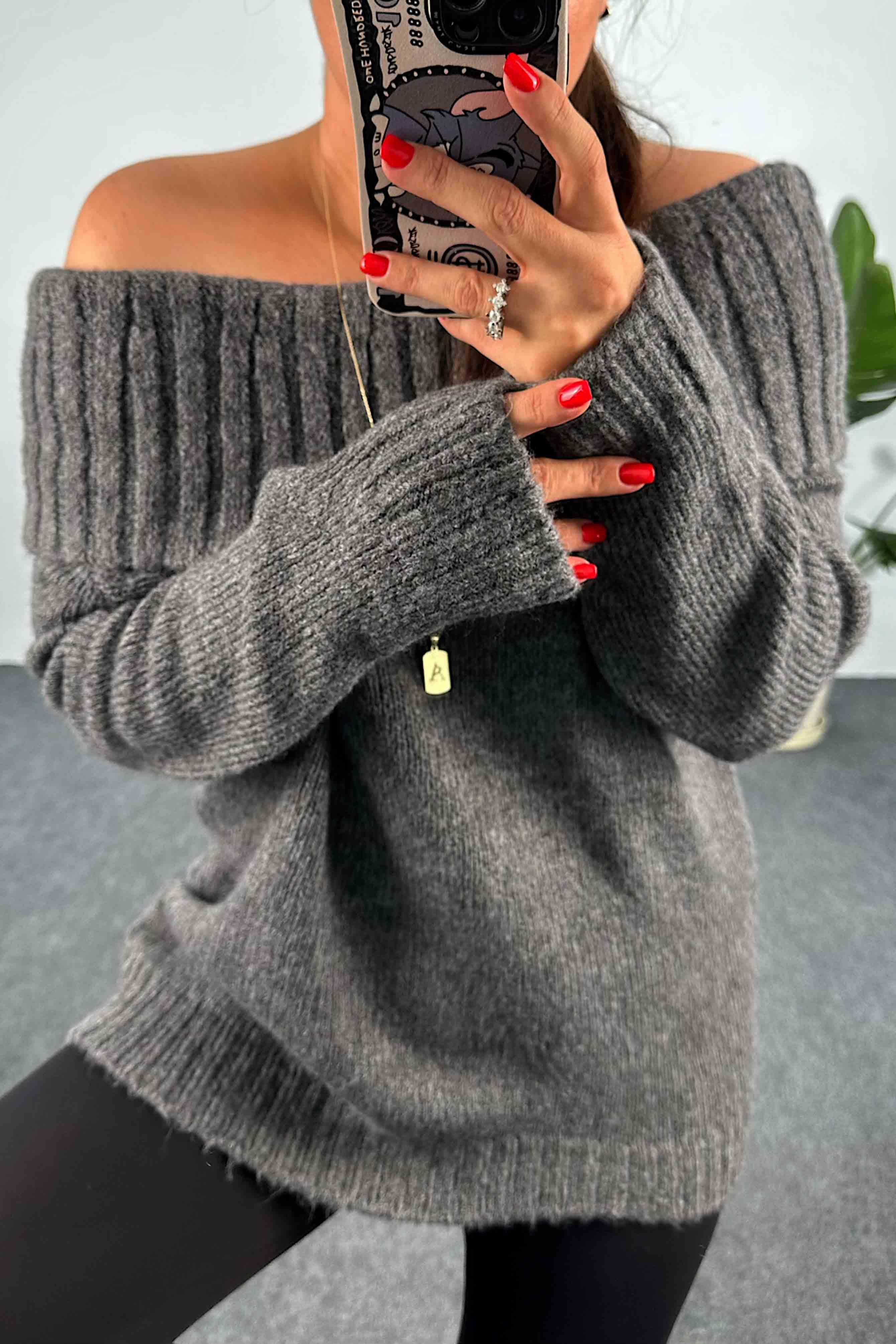 Şal Yaka Kalın Örme Kazak Antrasit