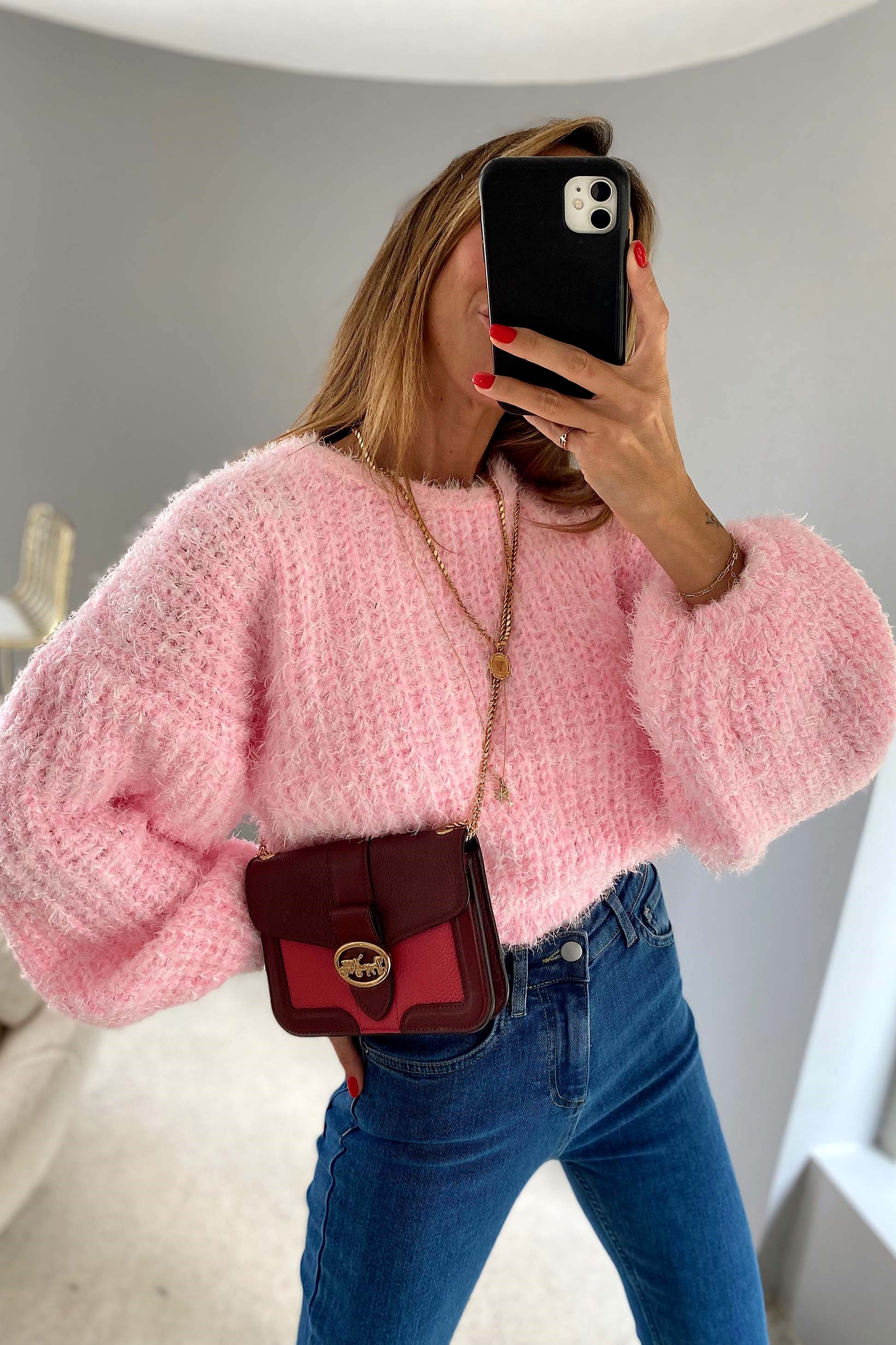 Salaş Tasarım Örme Crop Kazak Pembe