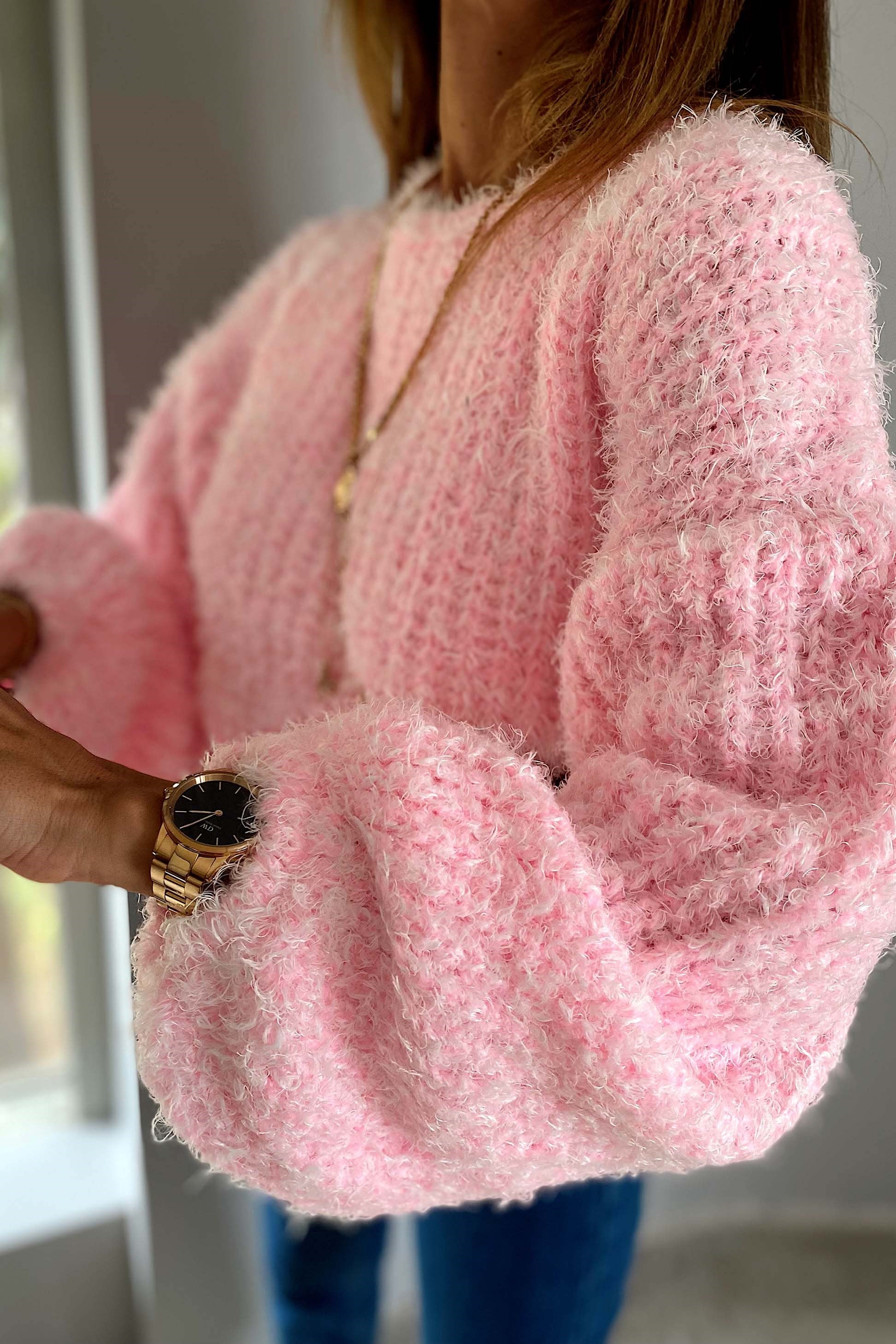 Salaş Tasarım Örme Crop Kazak Pembe