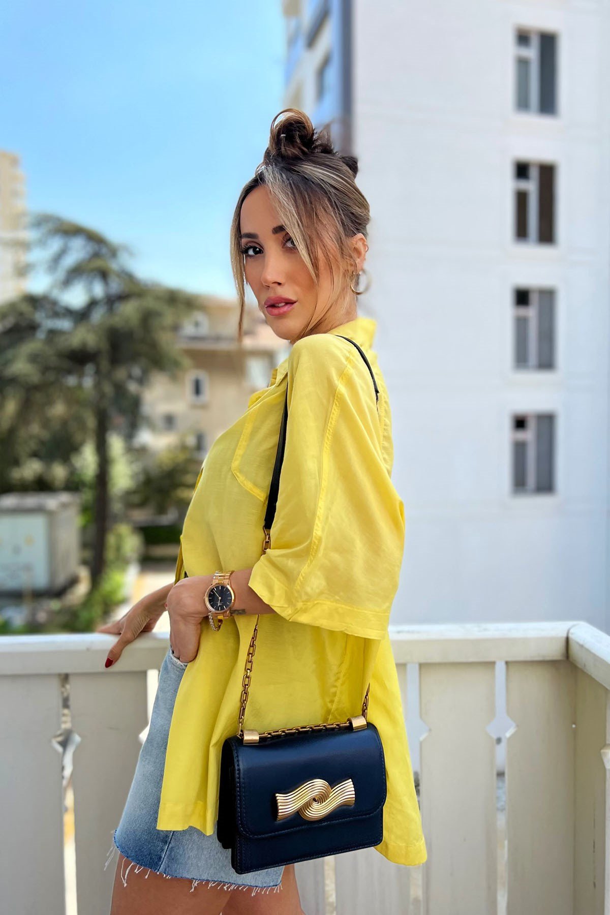 Sarı Pembesi Oversize Gömlek