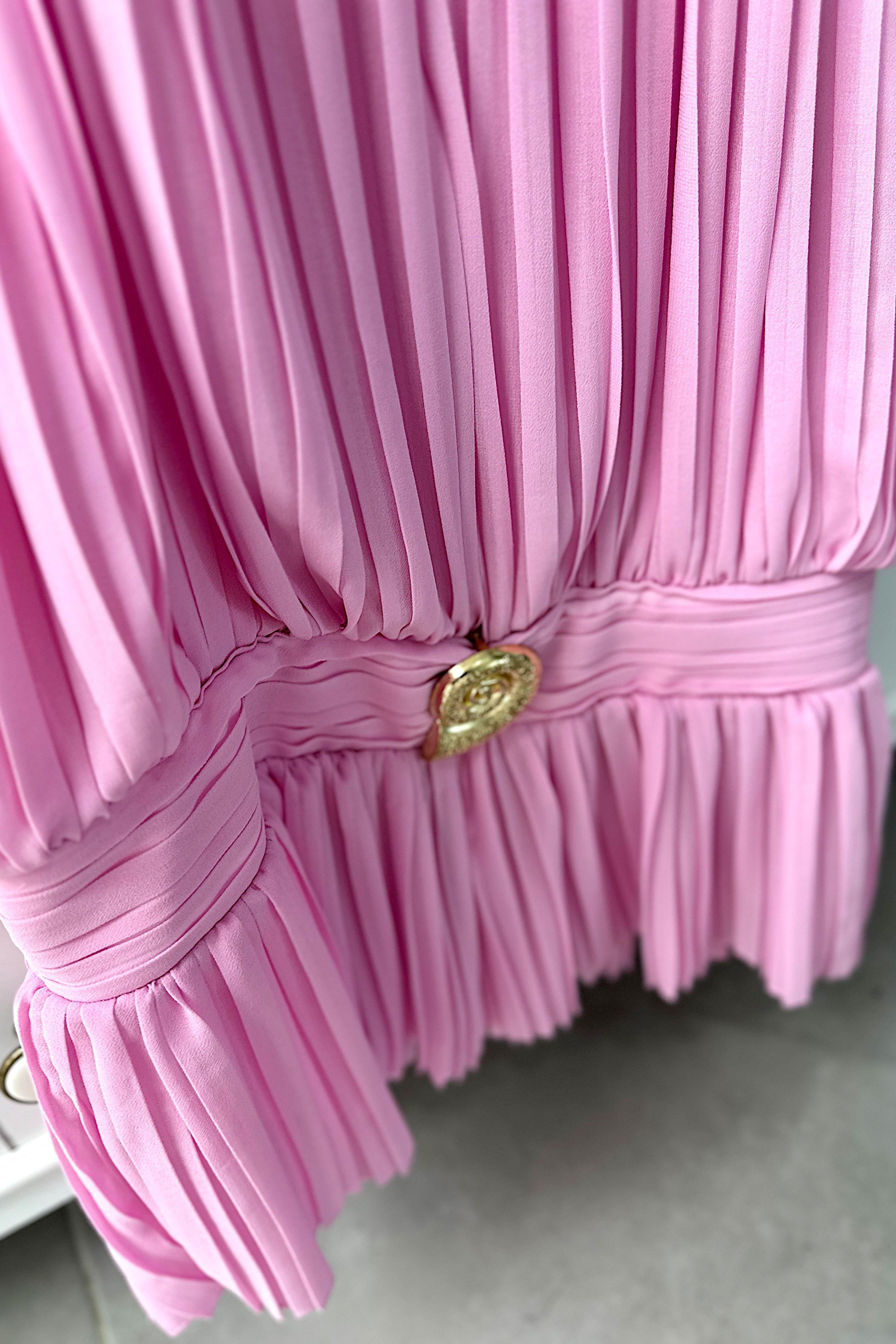 Şifon Gold Aksesuar Detaylı Fermuarlı Bluz Pembe