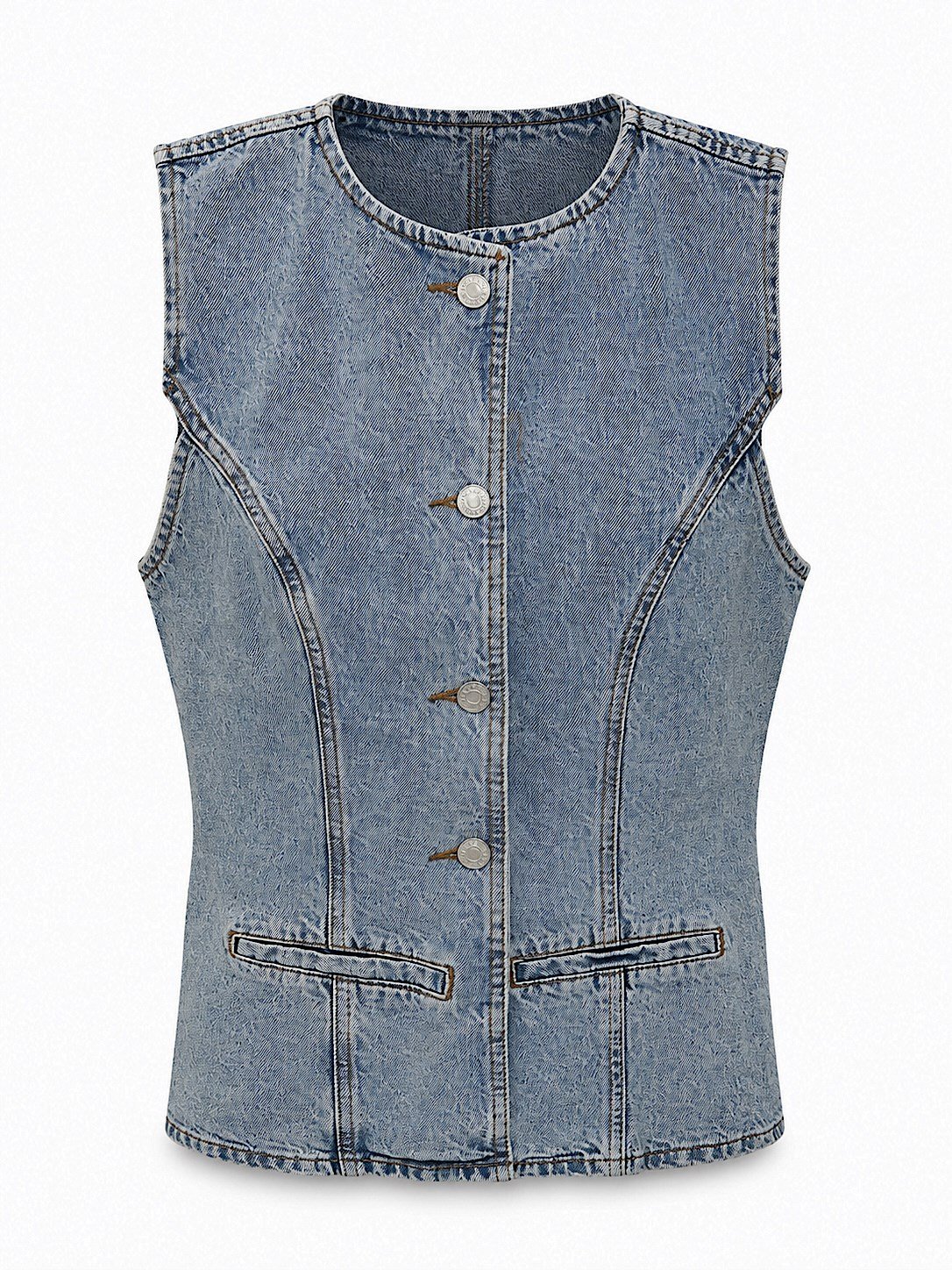 Silver Düğmeli Denim Yelek