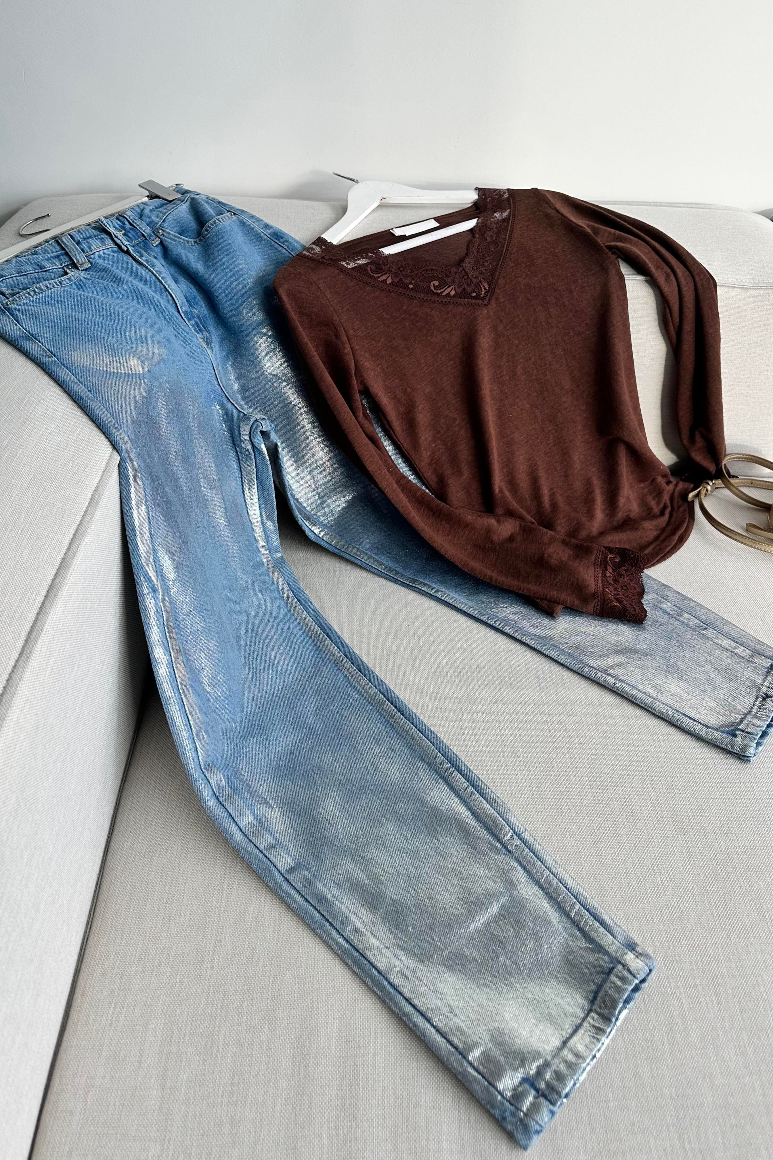 Silver Glam Mom Fit Jean Pantolon Mavi