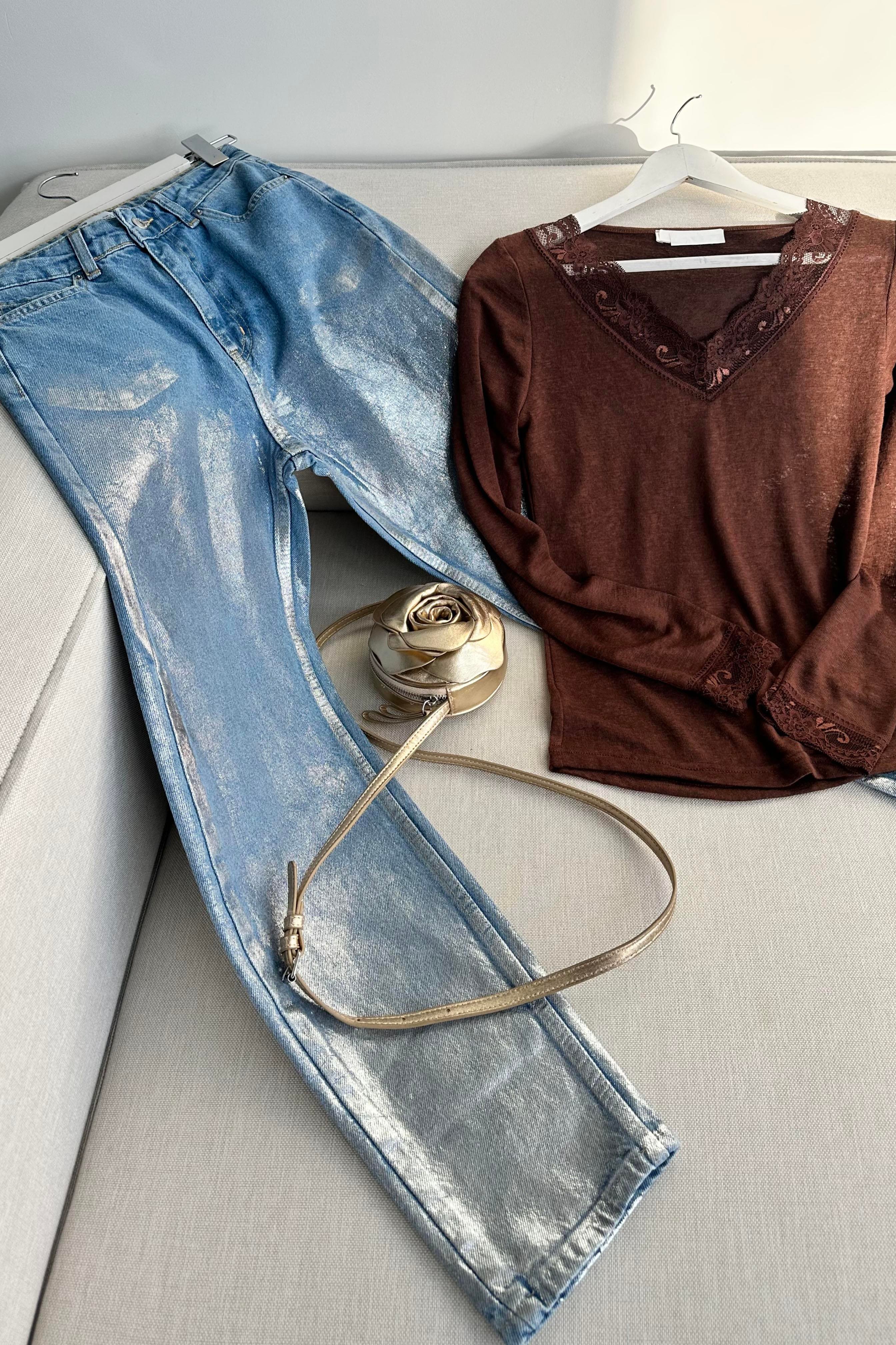 Silver Glam Mom Fit Jean Pantolon Mavi