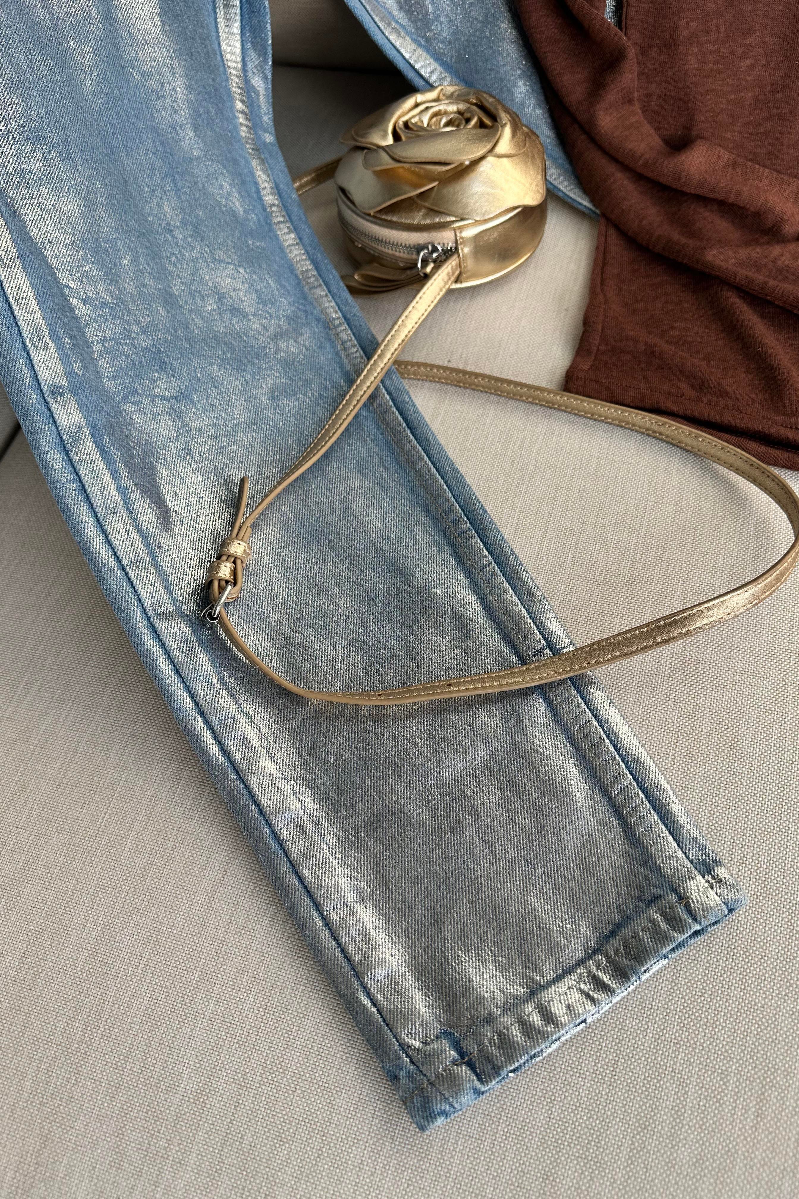 Silver Glam Mom Fit Jean Pantolon Mavi