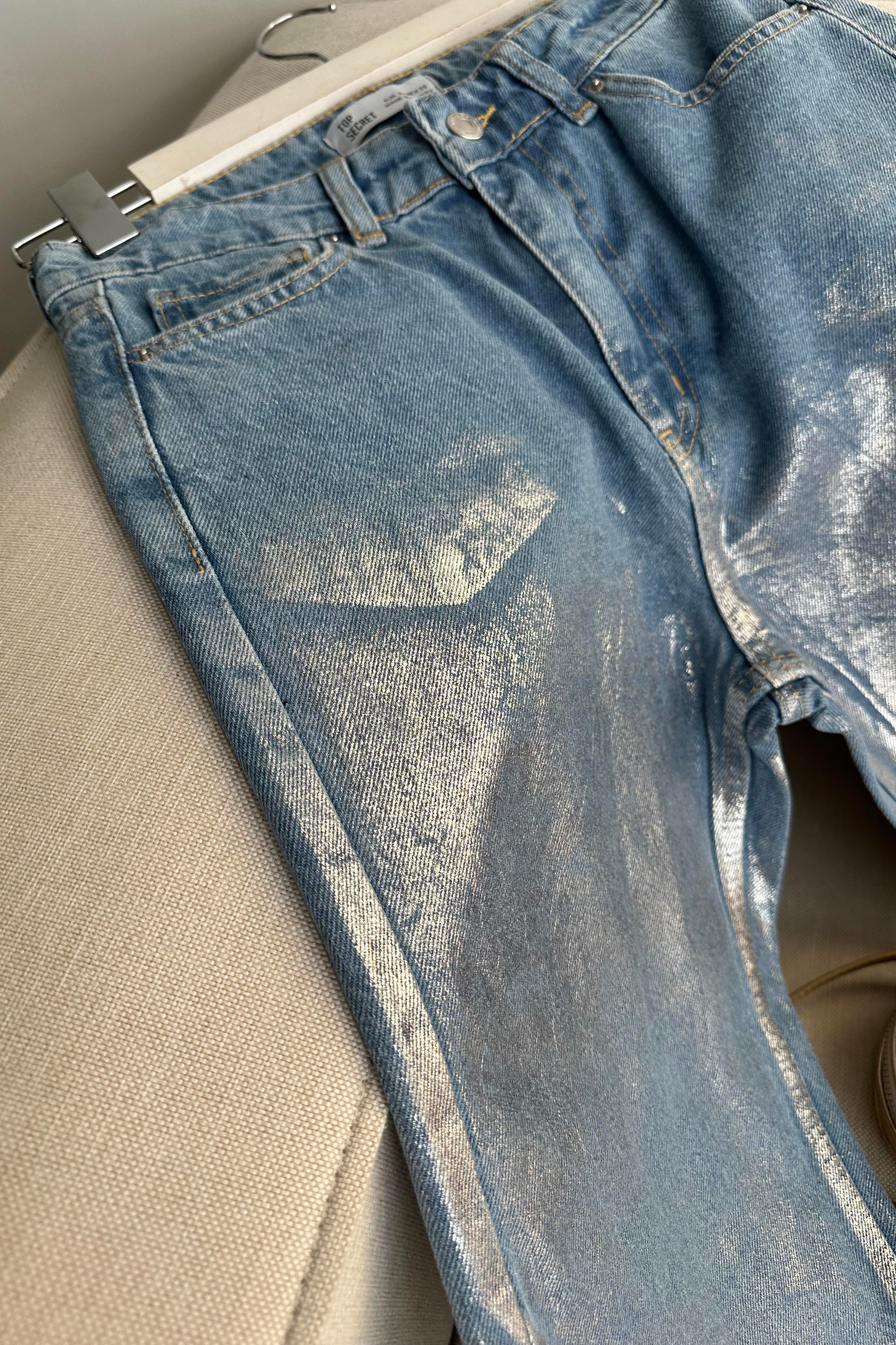 Silver Glam Mom Fit Jean Pantolon Mavi