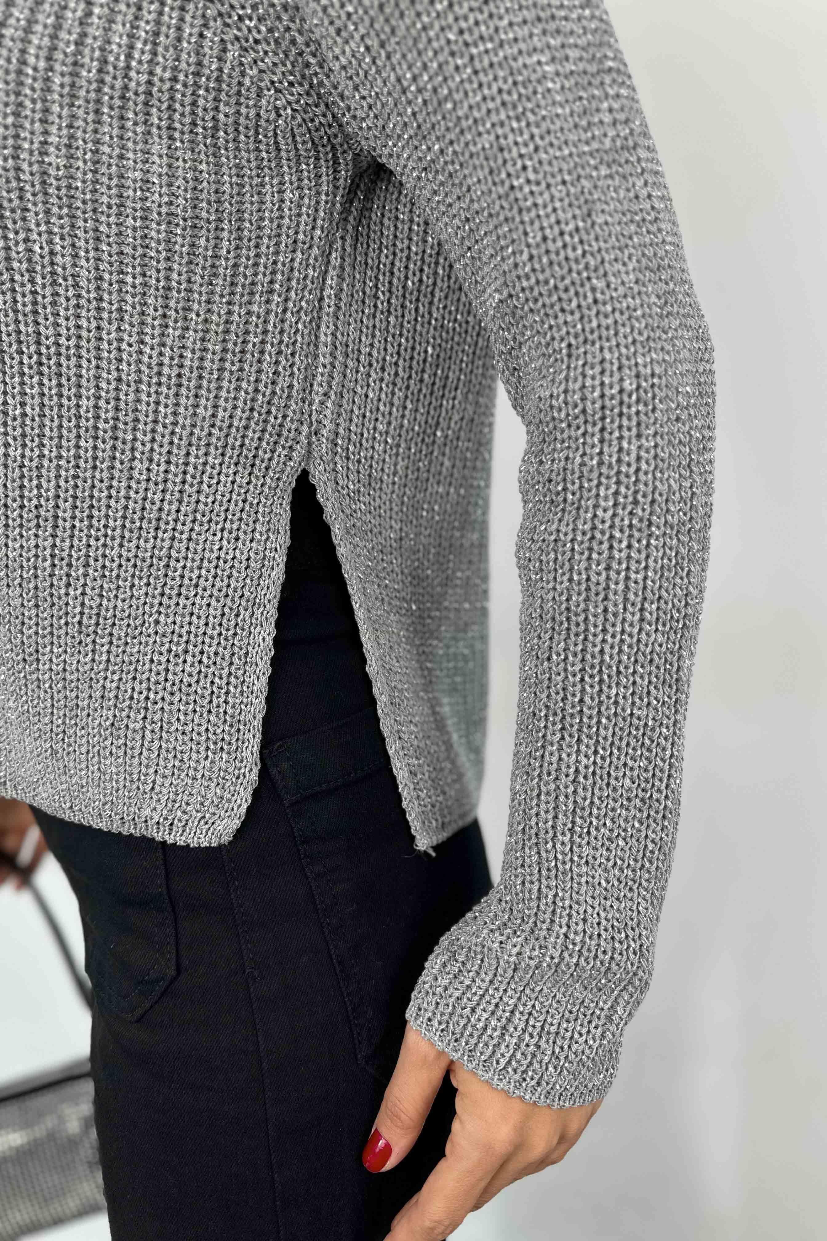 Sim Geçişli Kalın Örme Kadın Kazak Gri