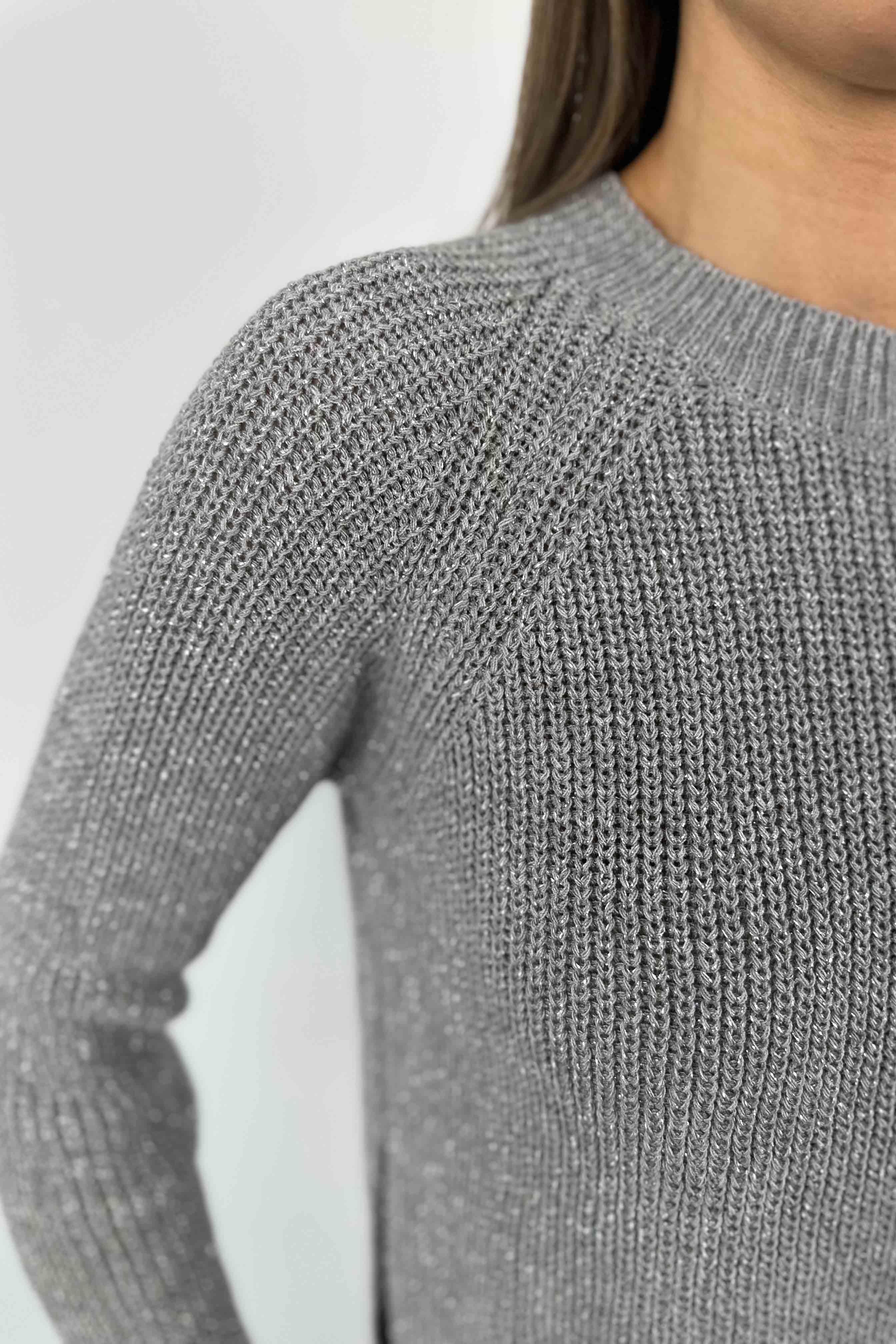 Sim Geçişli Kalın Örme Kadın Kazak Gri