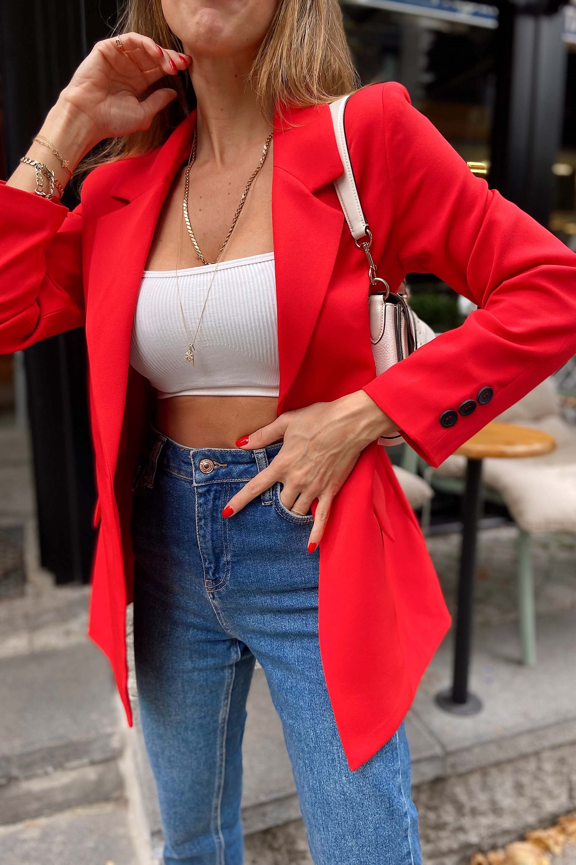 Slim Fit Blazer Ceket Kırmızı
