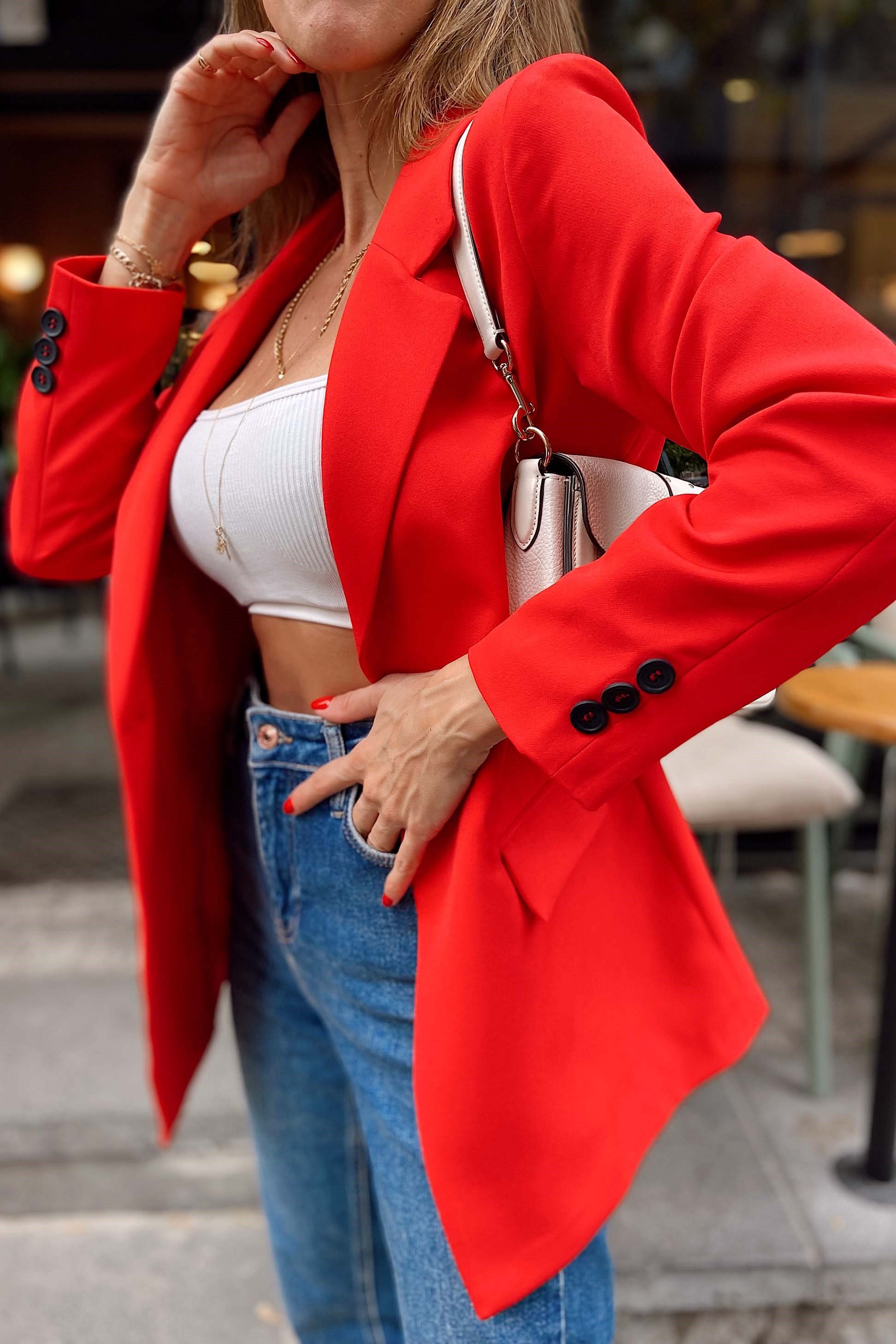 Slim Fit Blazer Ceket Kırmızı