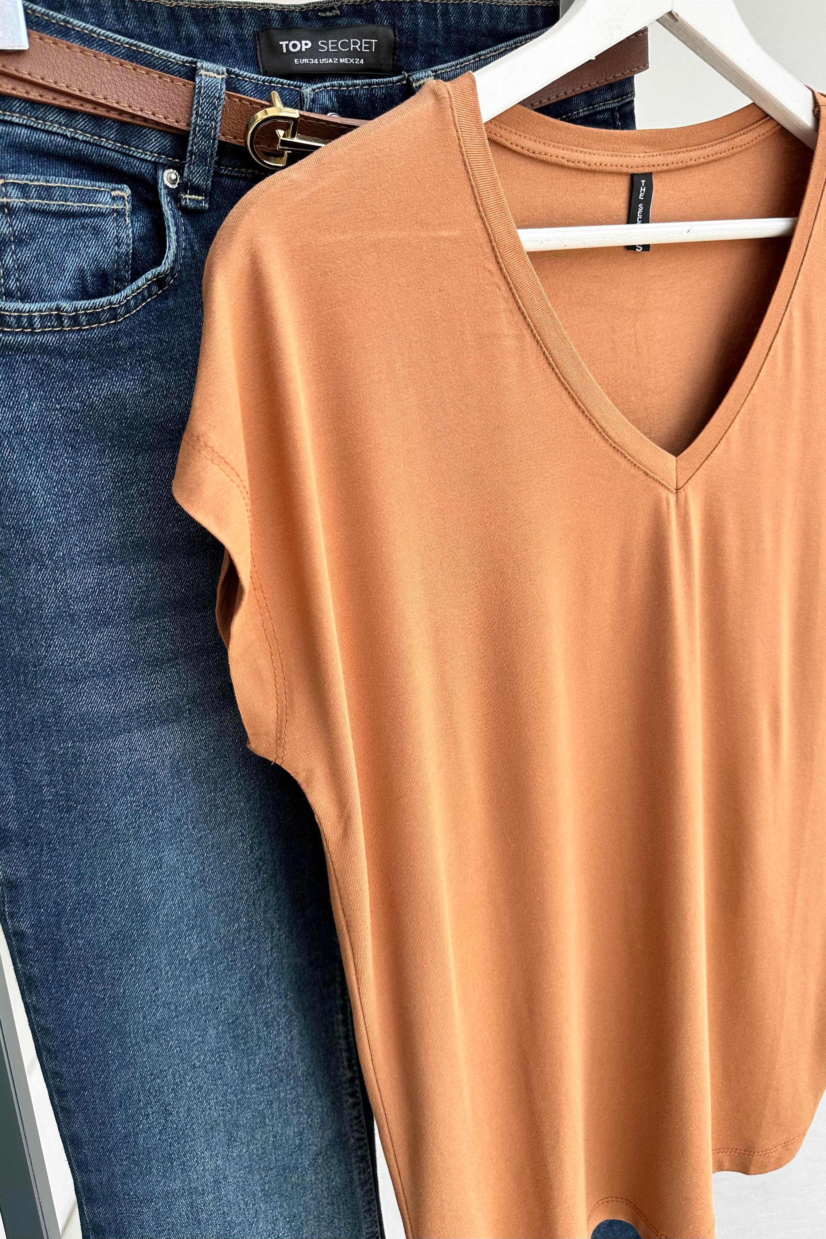 Soft Line V Yaka Basic Tişört Tarçın