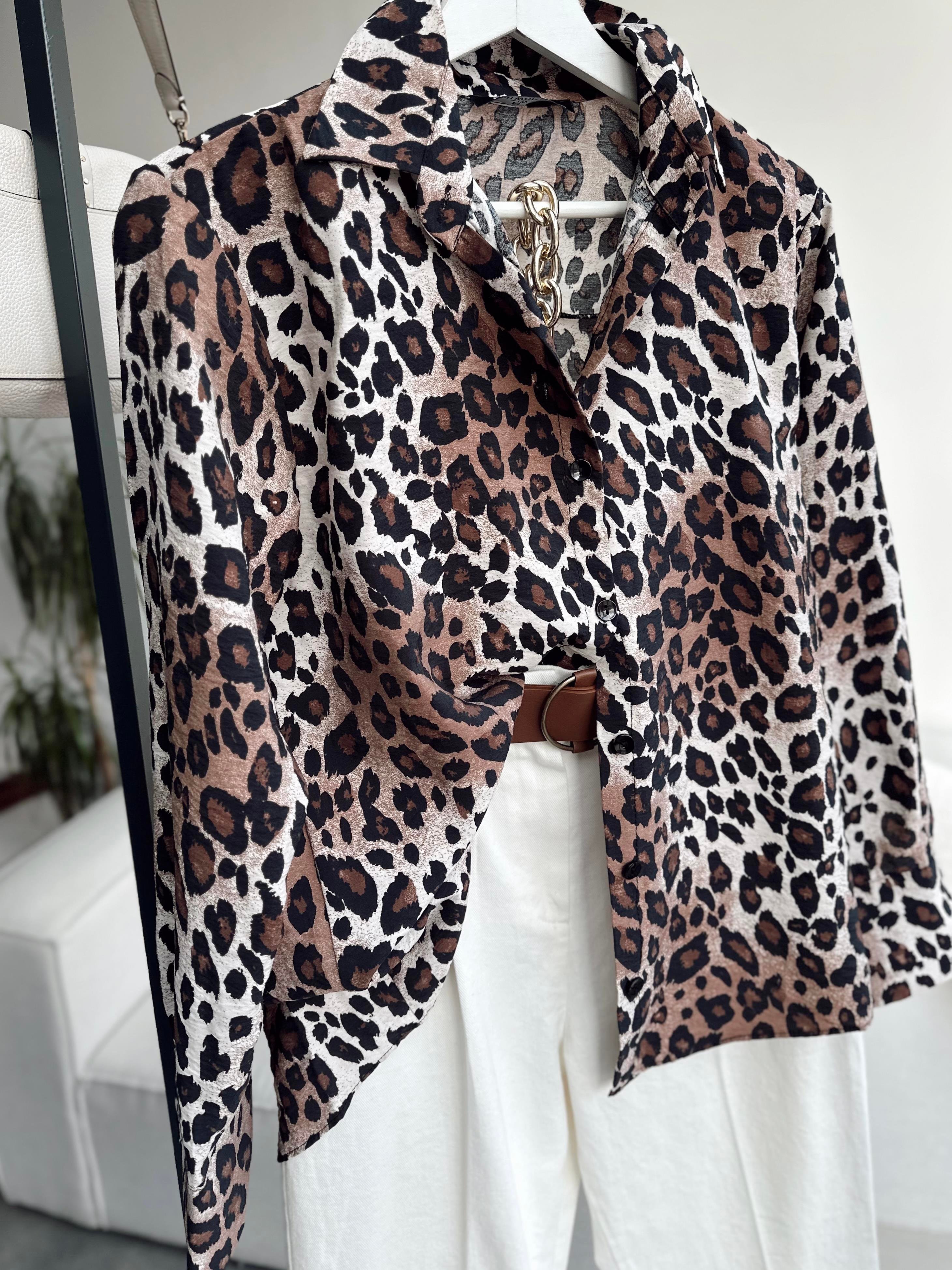 Taş Leopar Desenli Gömlek