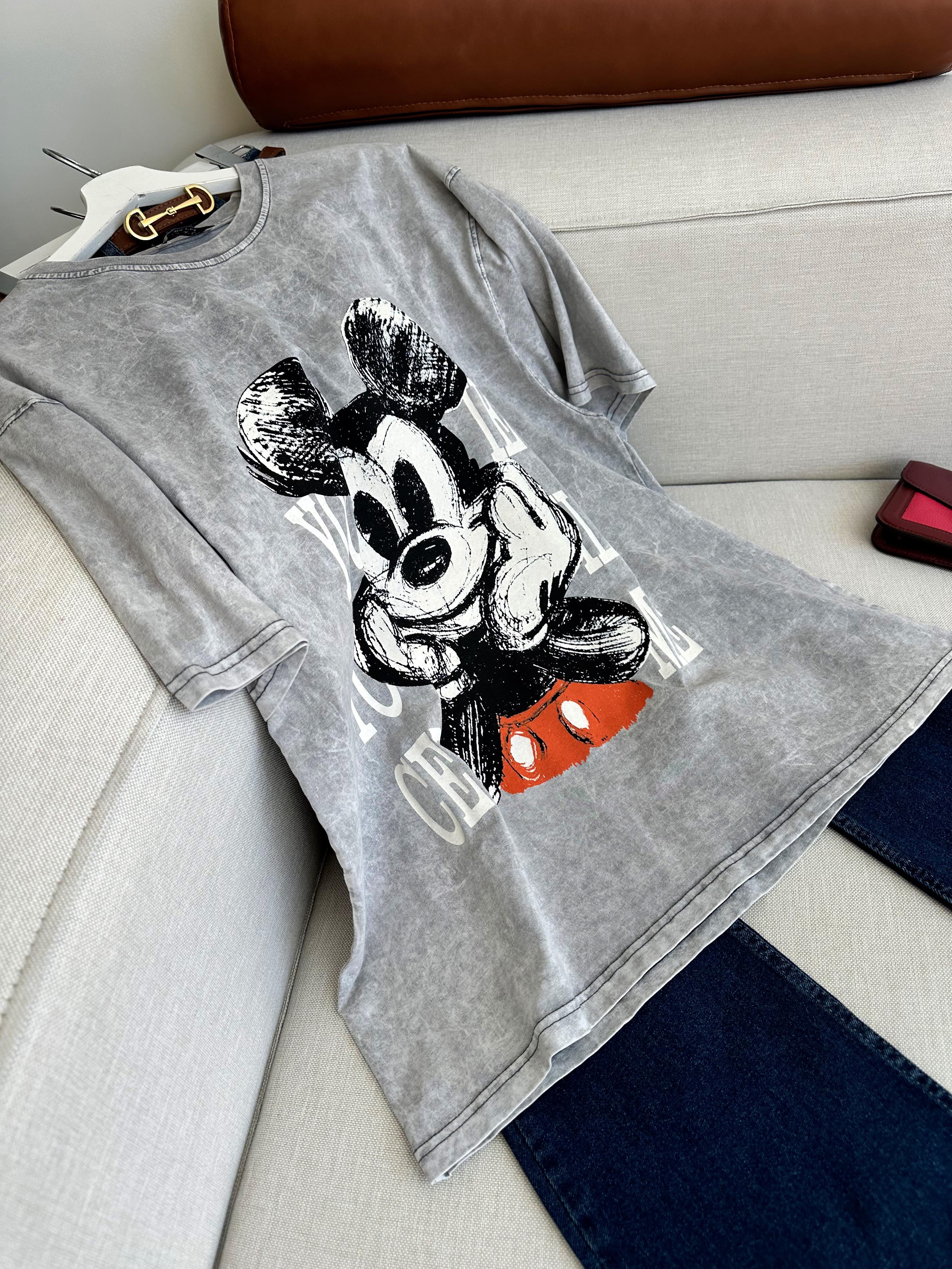 Taş Yıkamalı Mickey Baskılı Unisex Tişört