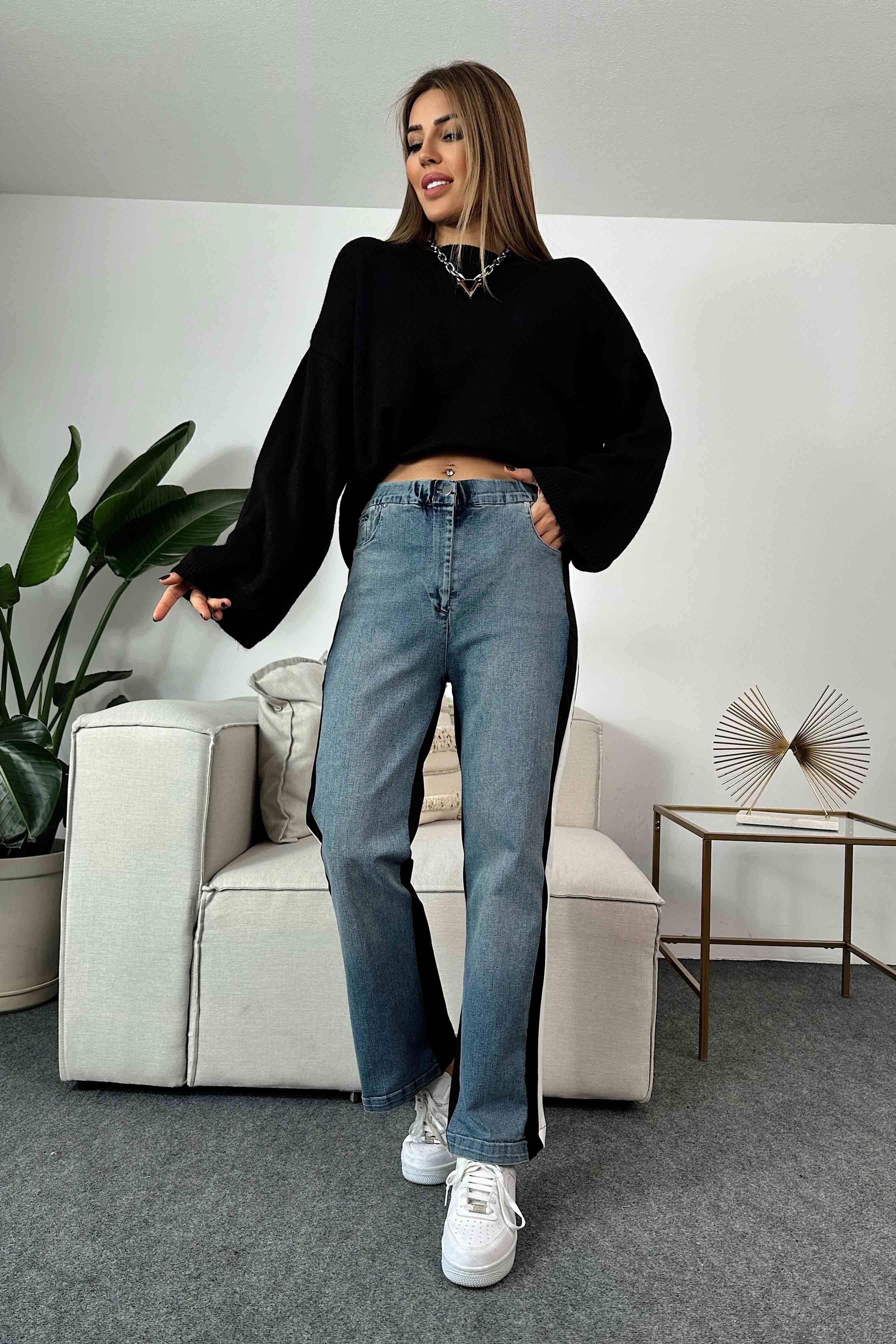 Tasarım Denim Detaylı Pantolon Siyah
