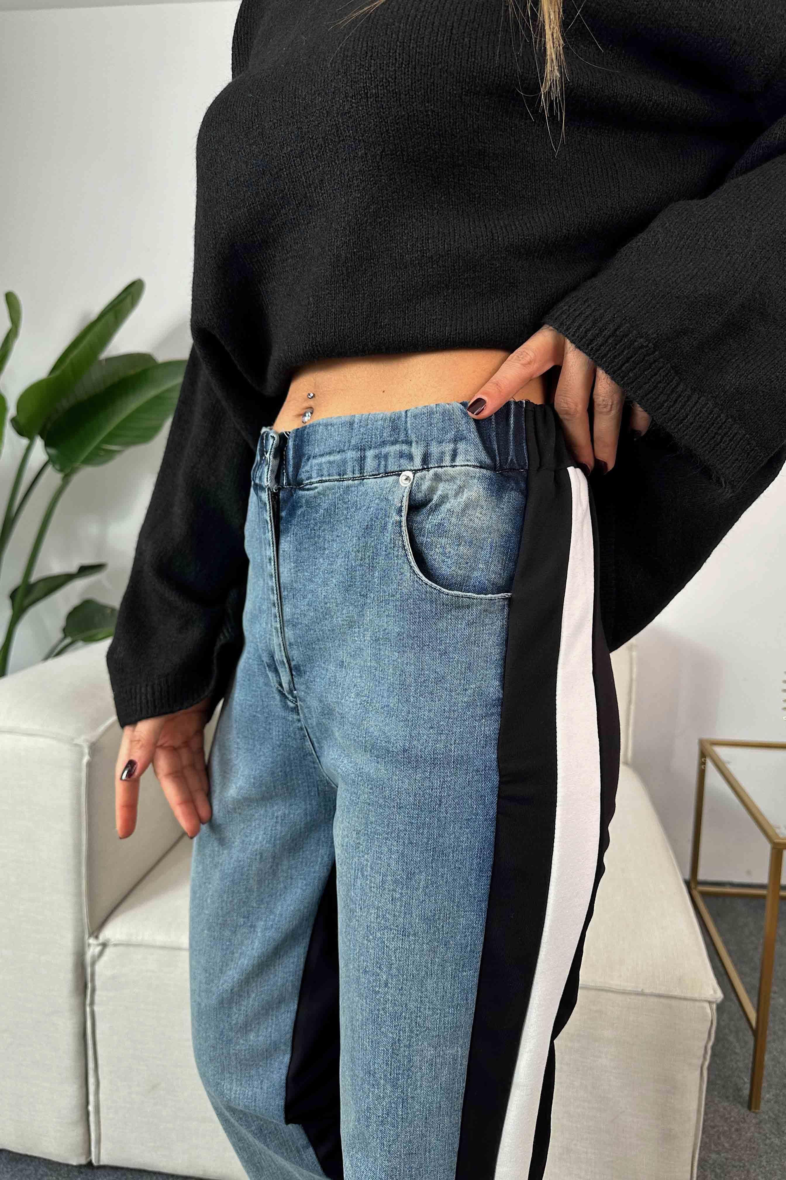 Tasarım Denim Detaylı Pantolon Siyah