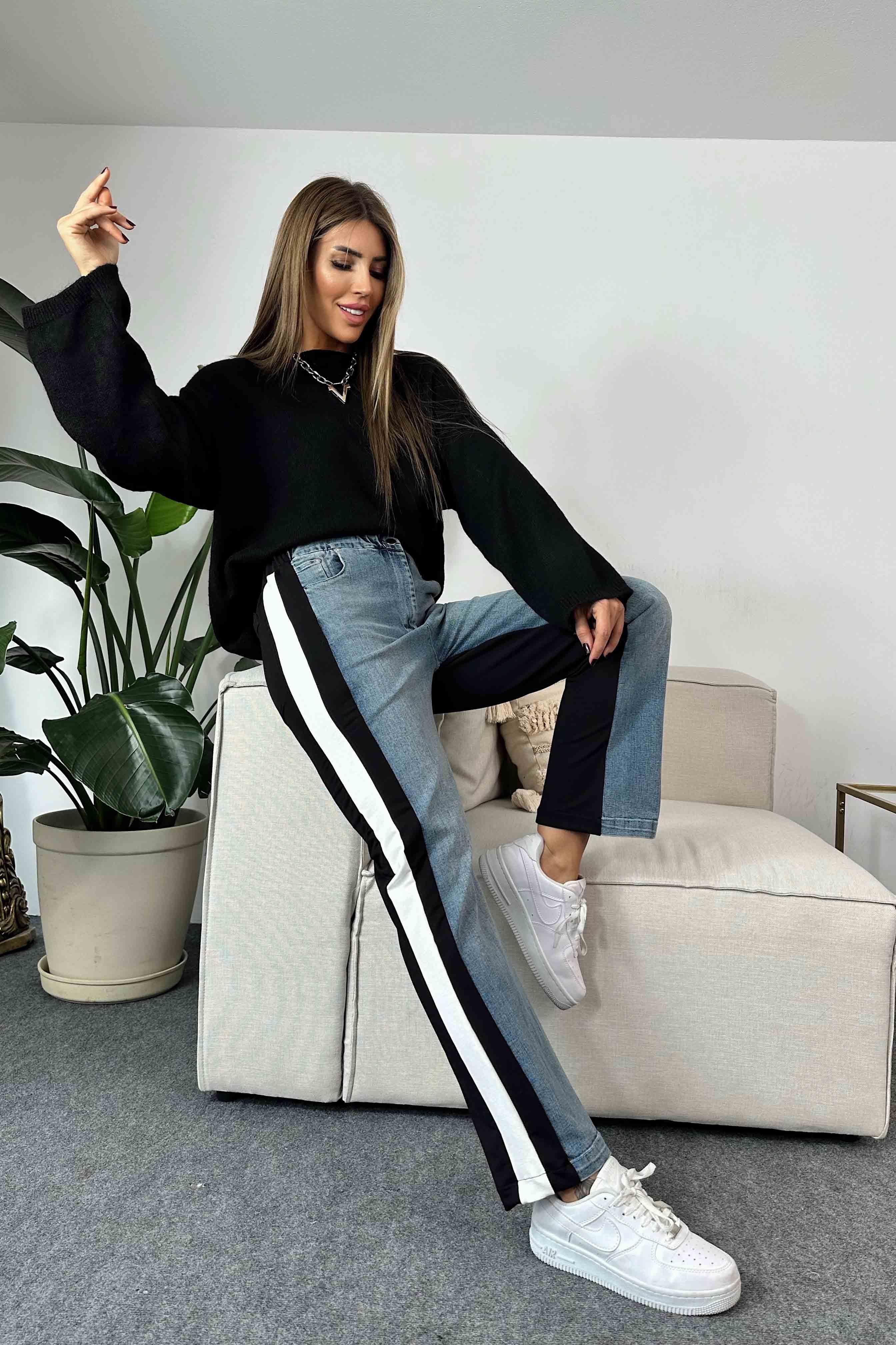 Tasarım Denim Detaylı Pantolon Siyah