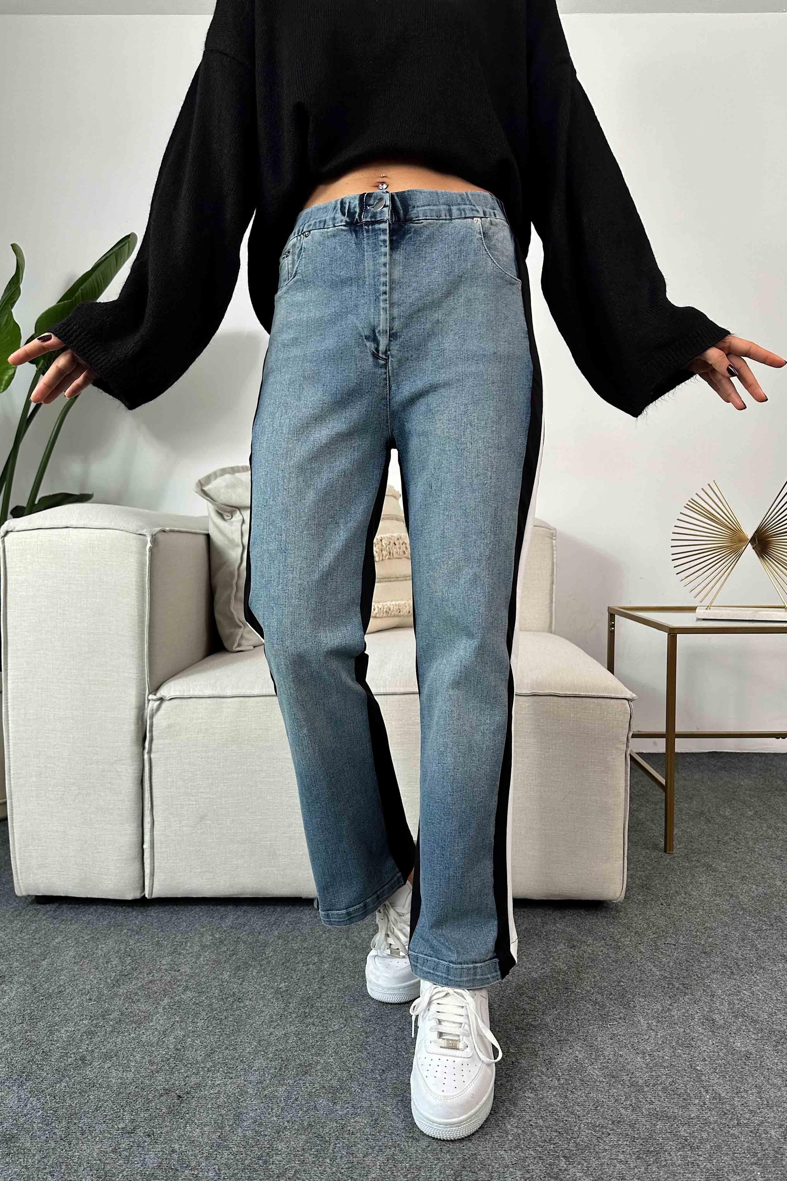 Tasarım Denim Detaylı Pantolon Siyah