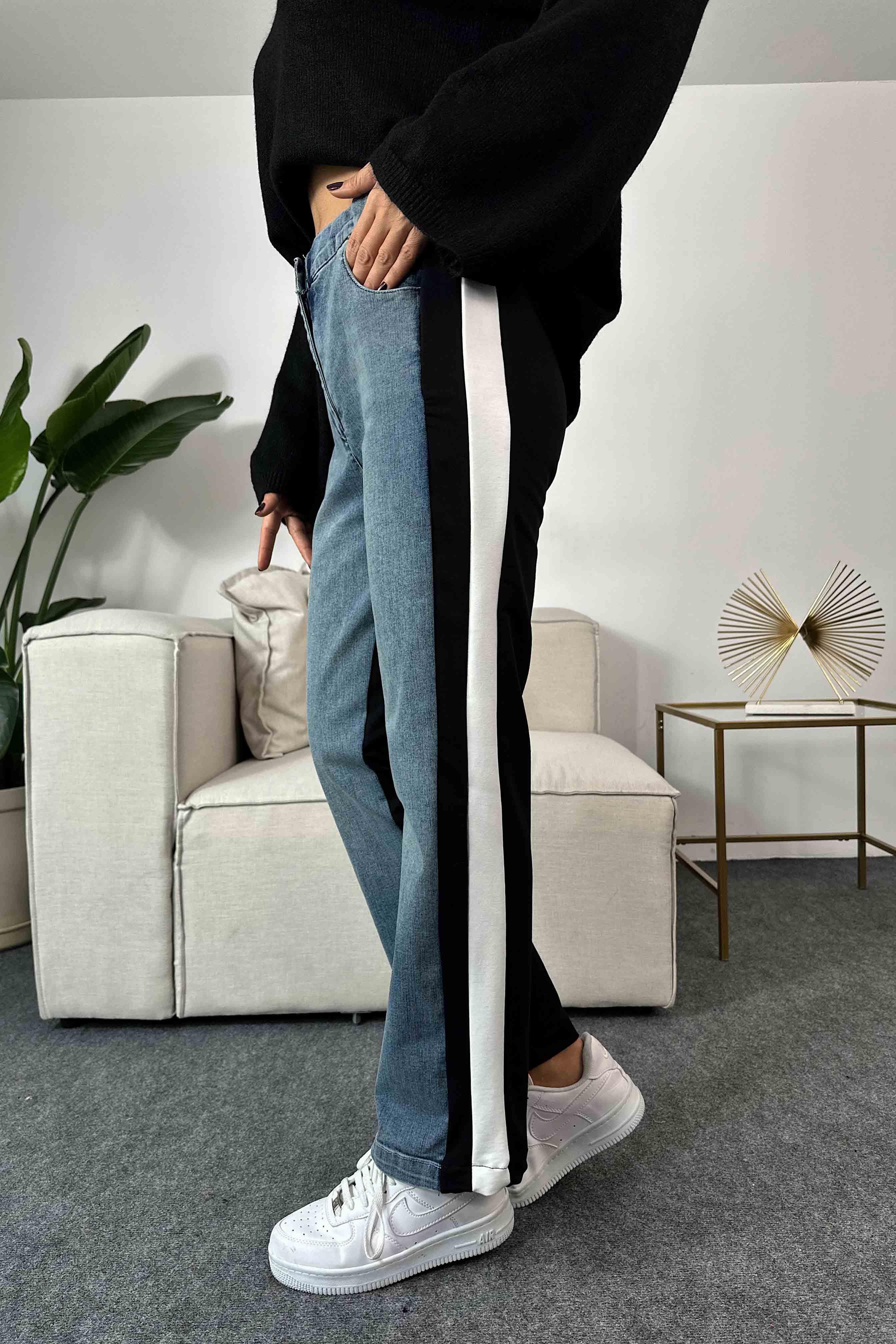 Tasarım Denim Detaylı Pantolon Siyah