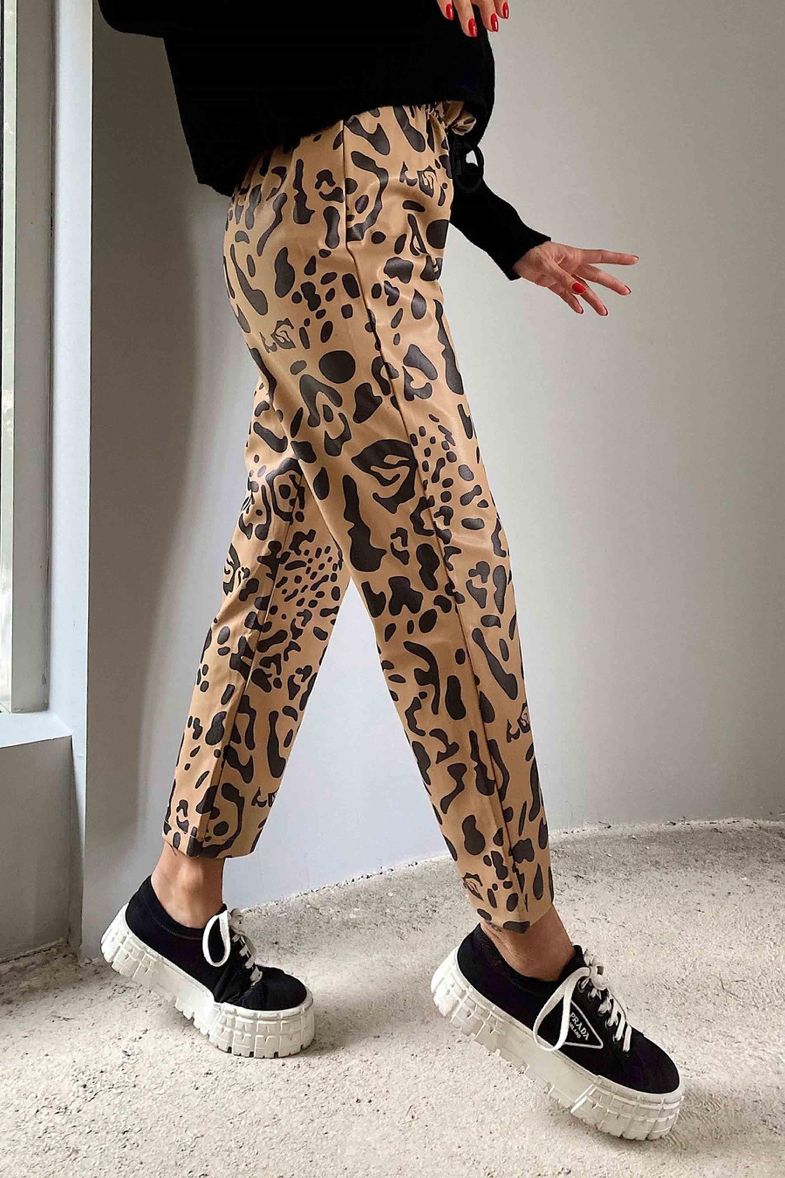 Tasarım Deri Pantolon Leopar
