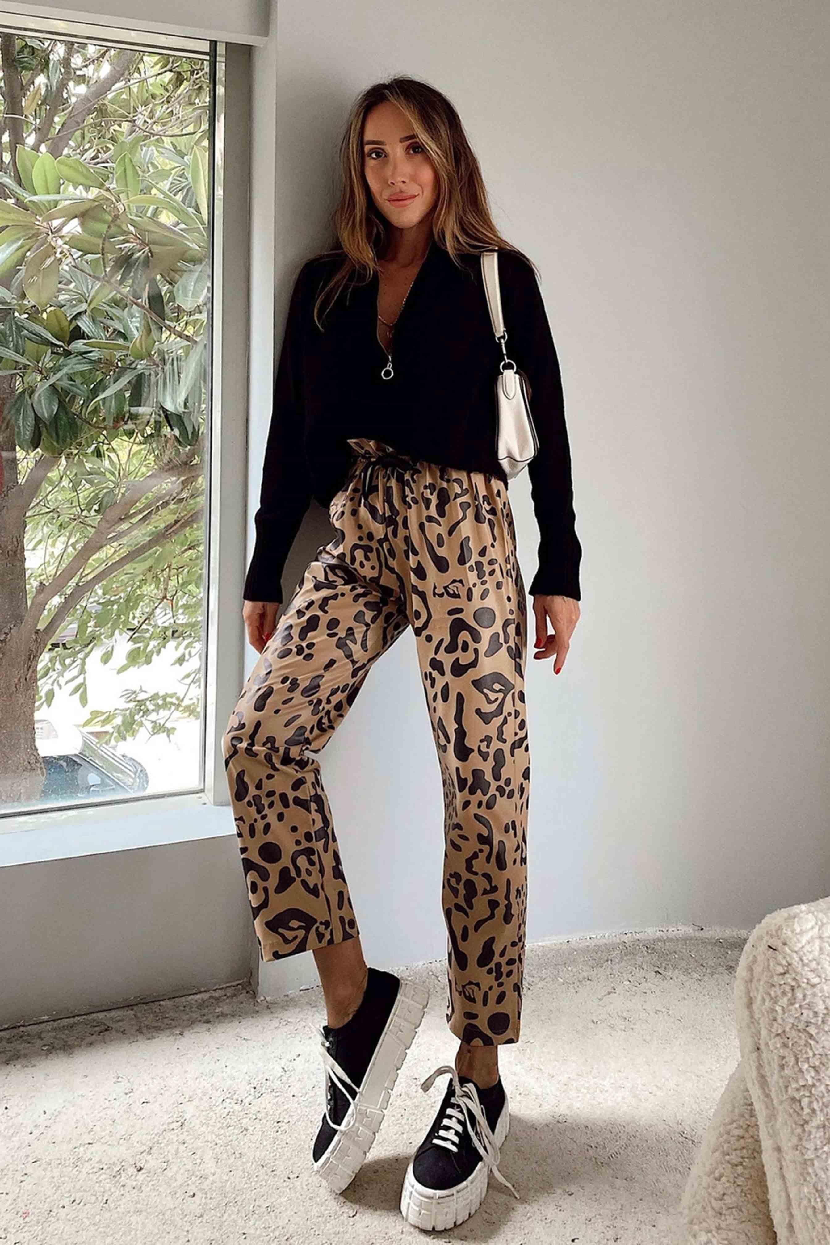 Tasarım Deri Pantolon Leopar