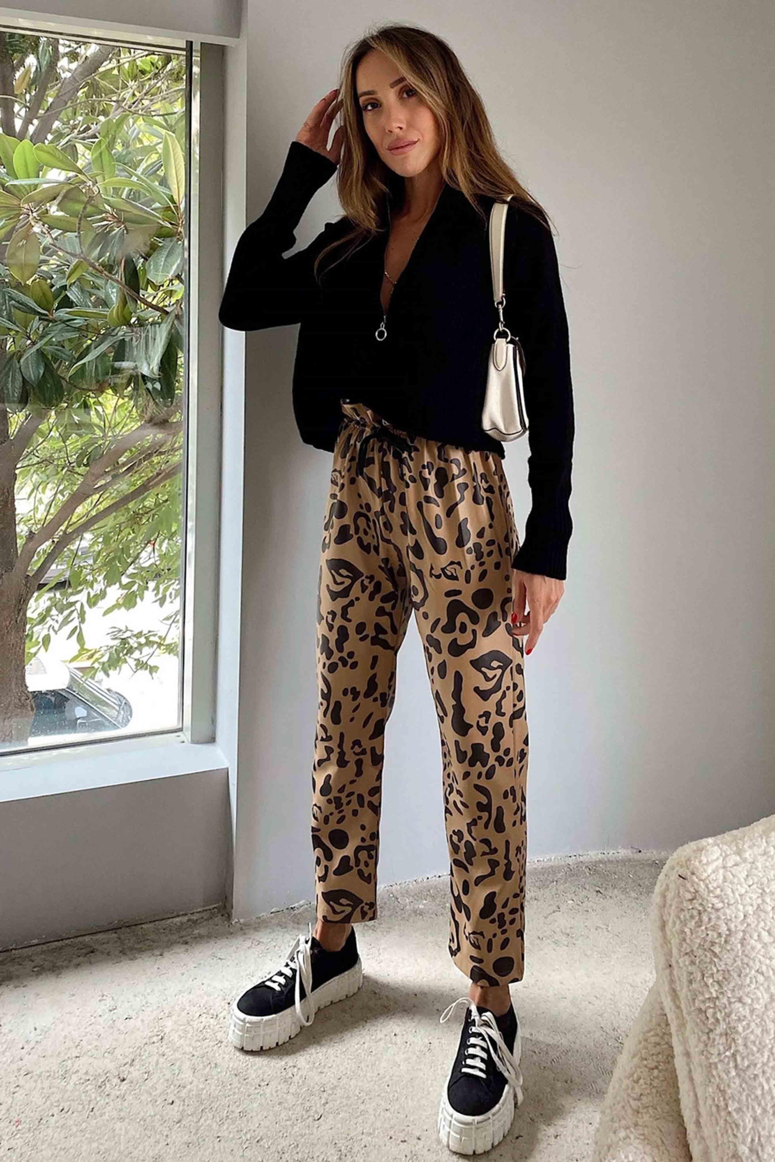 Tasarım Deri Pantolon Leopar