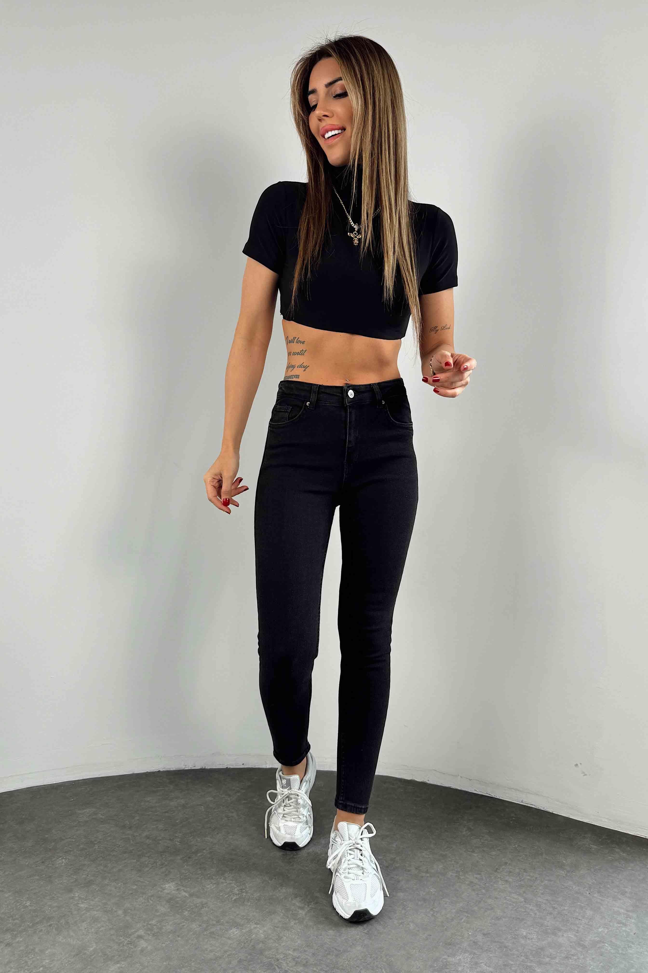 Tek Omuz Büzgülü Crop Siyah