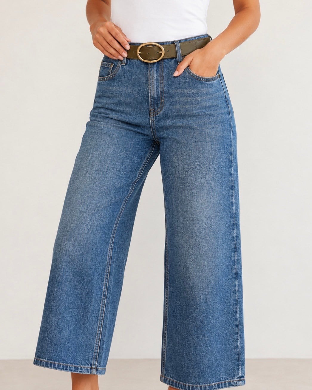 Tensel Karışımlı Kemerli Culotte Jean MAVİ