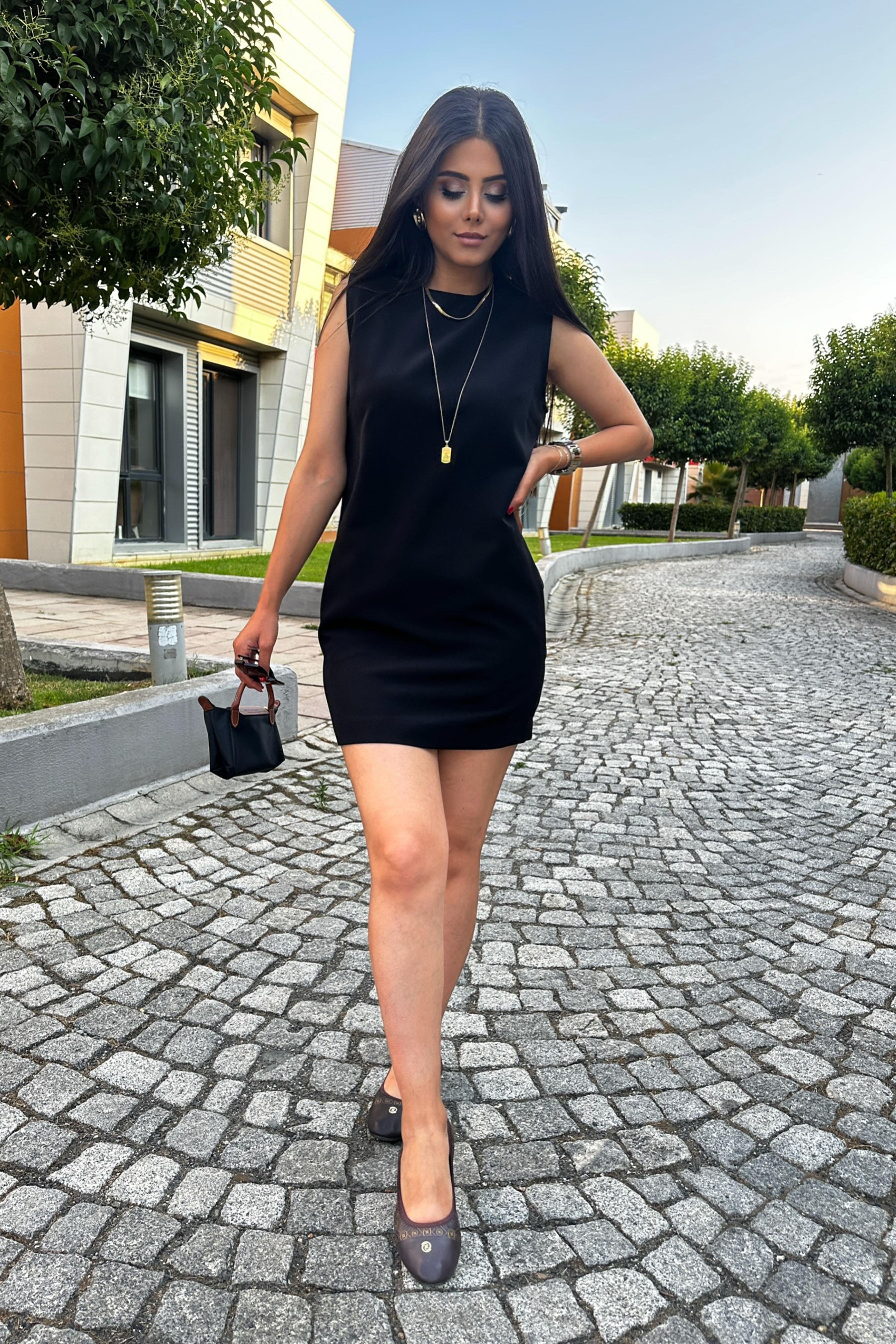 Ters Dikiş Detay Basic Mini Elbise Siyah