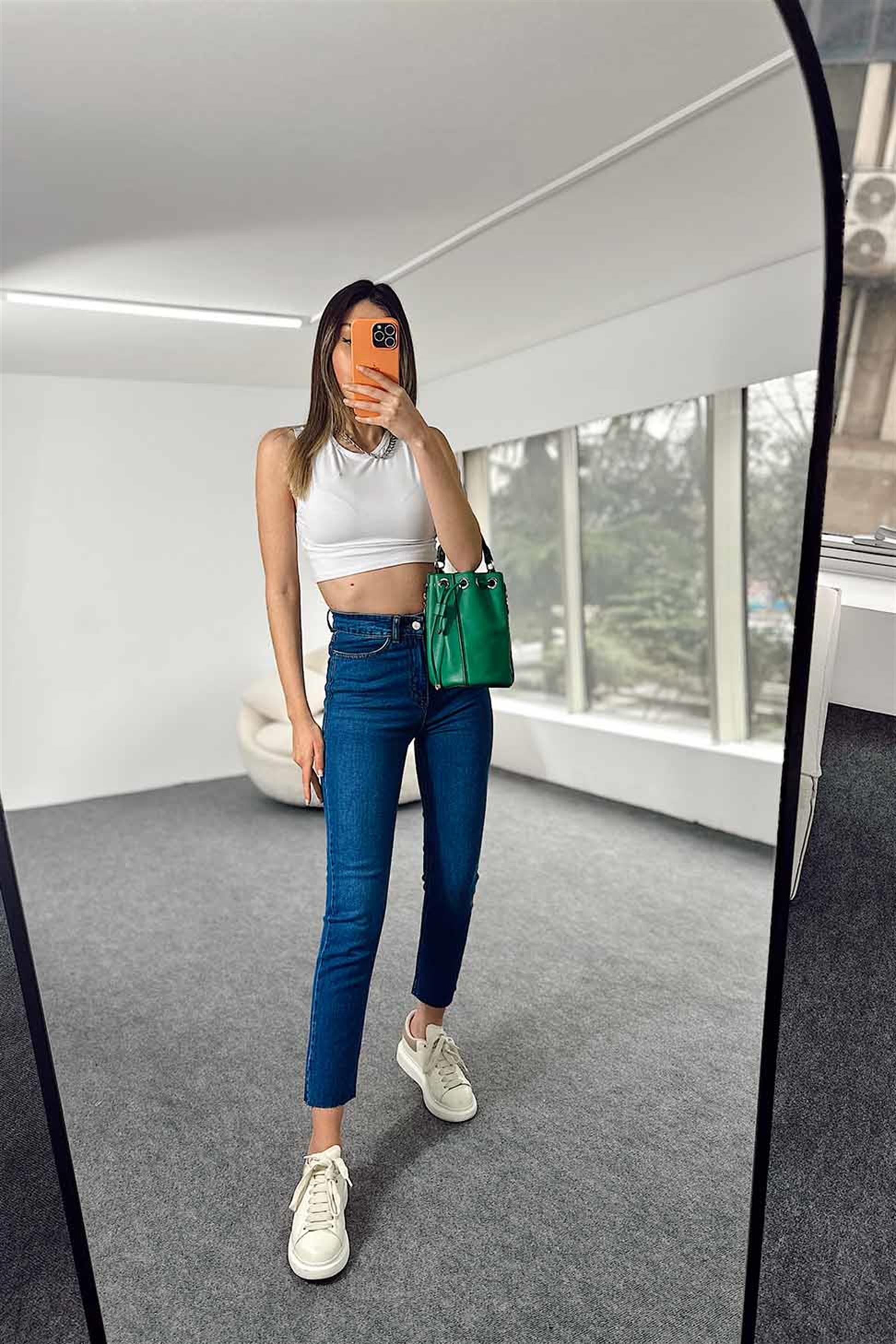 TOPSHOP Paçası Kesik Detay Boyfit Jean Pantolon Mavi