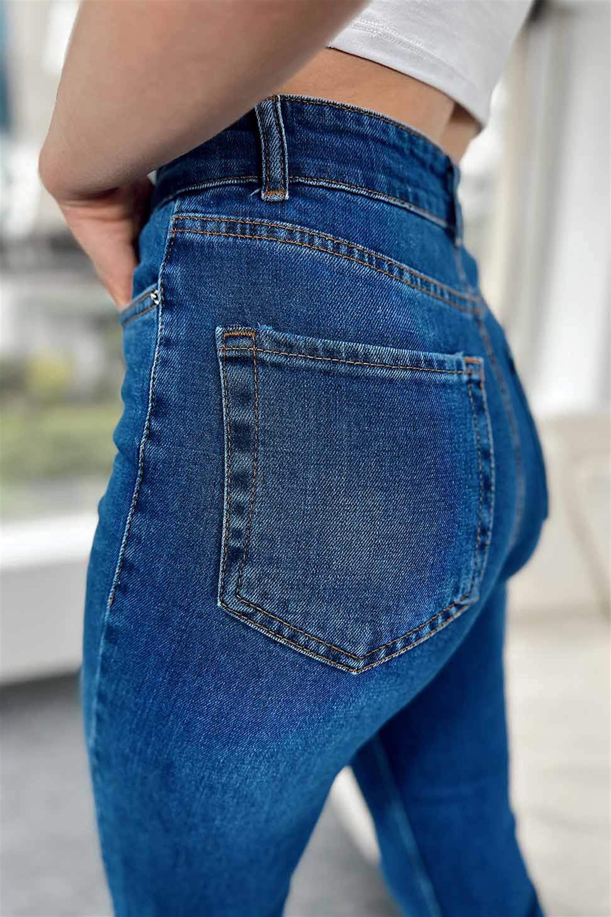 TOPSHOP Paçası Kesik Detay Boyfit Jean Pantolon Mavi