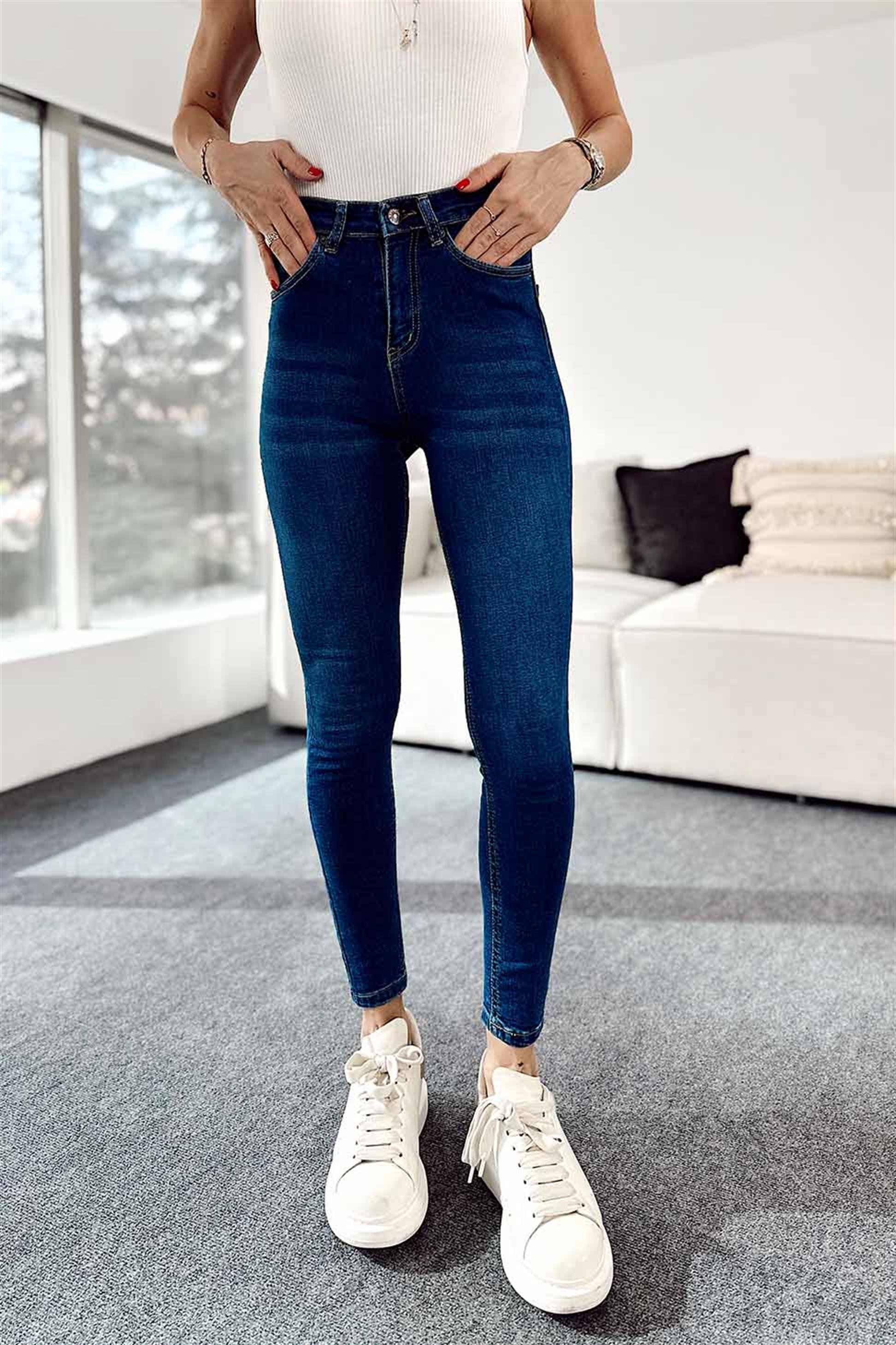 TOPSHOP Taşlamalı Skinny Jean Pantolon Koyu Mavi