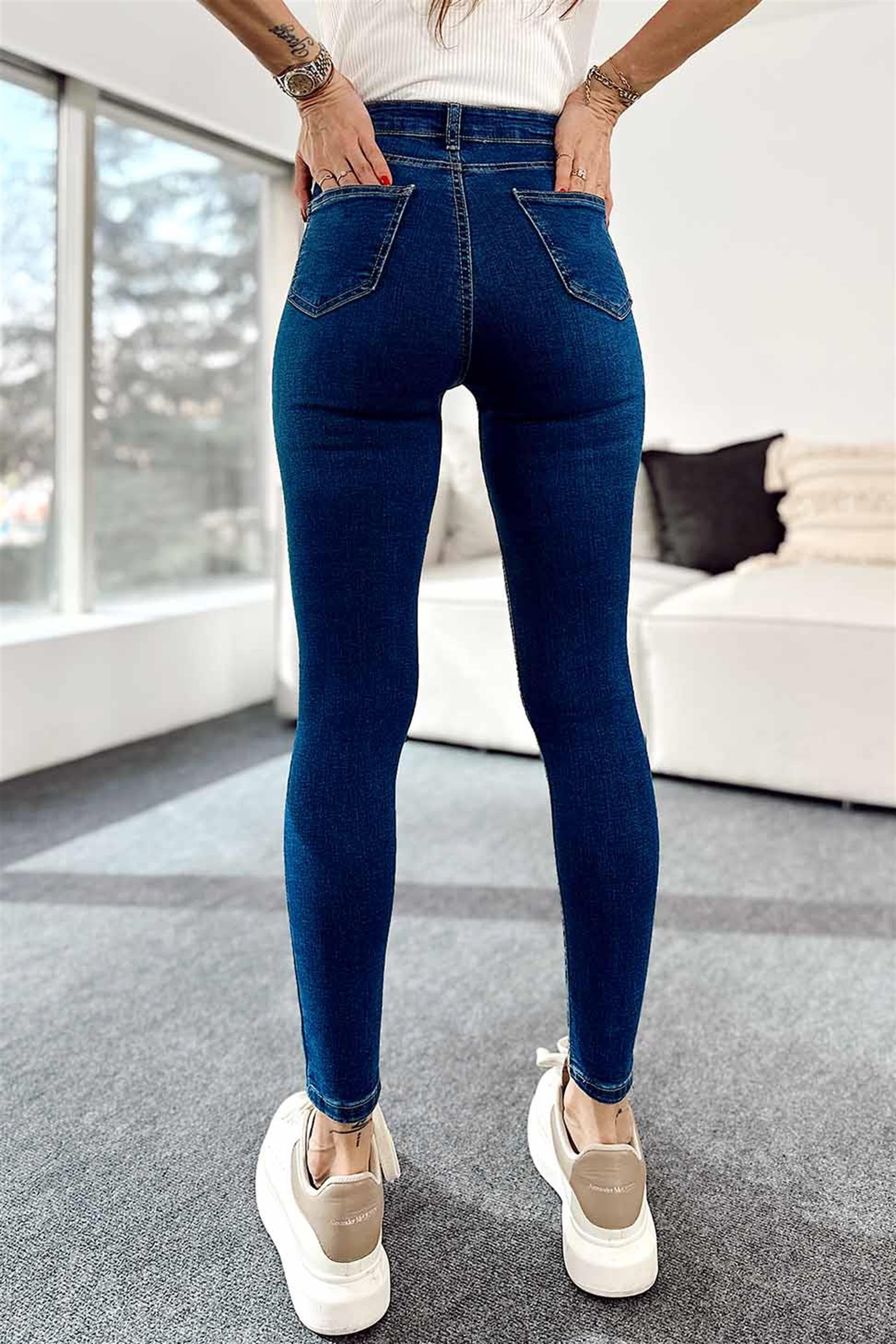 TOPSHOP Taşlamalı Skinny Jean Pantolon Koyu Mavi
