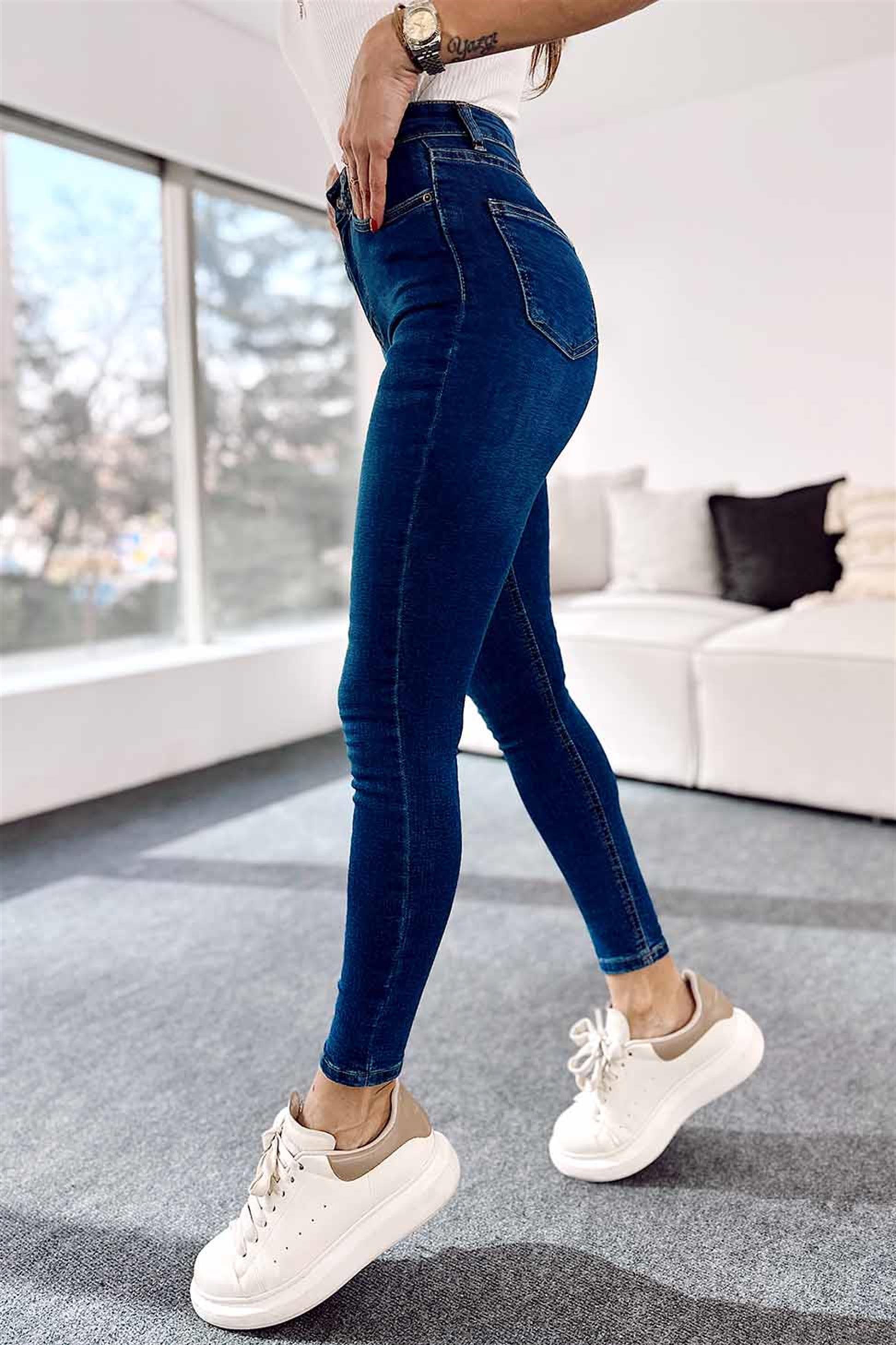 TOPSHOP Taşlamalı Skinny Jean Pantolon Koyu Mavi