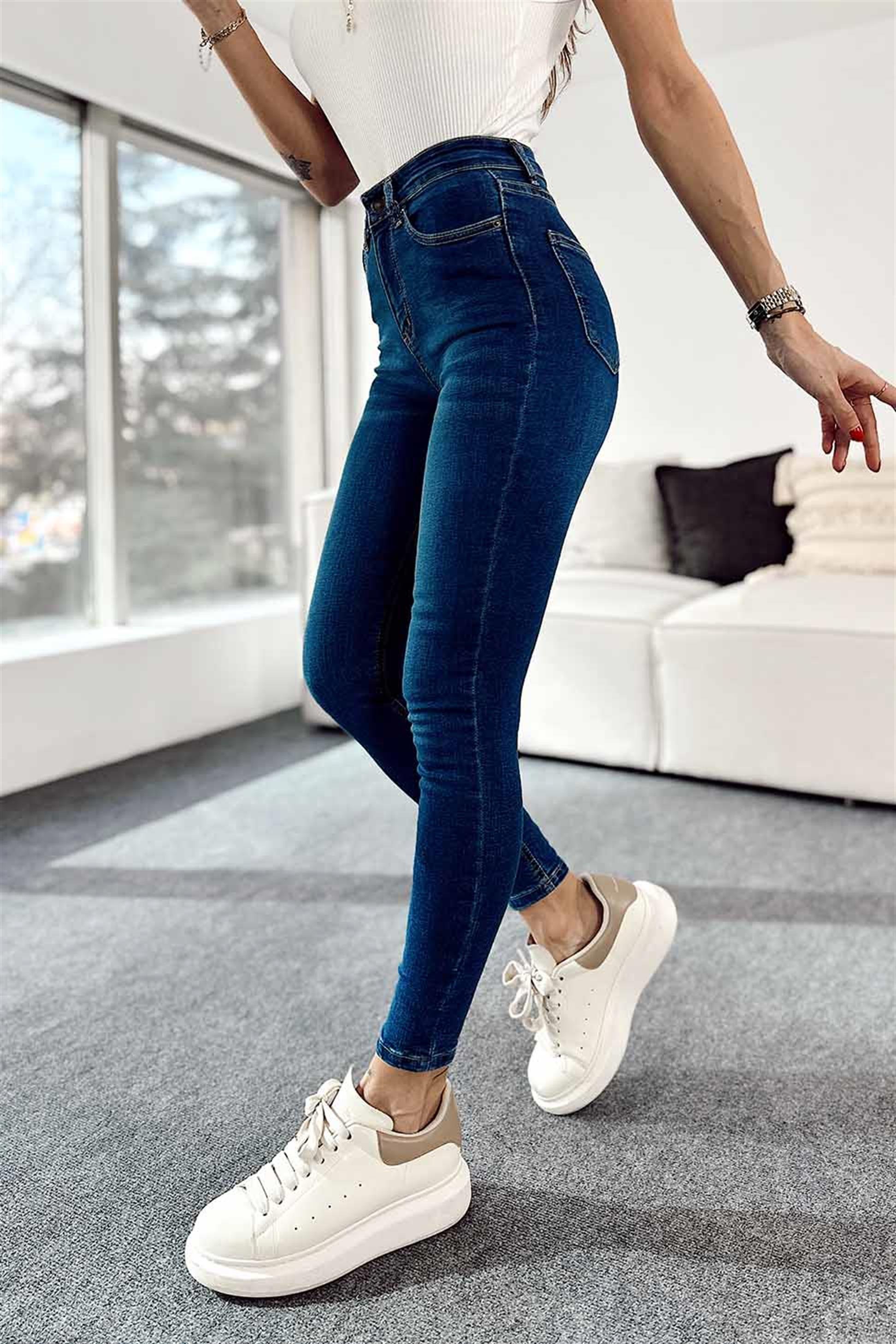 TOPSHOP Taşlamalı Skinny Jean Pantolon Koyu Mavi