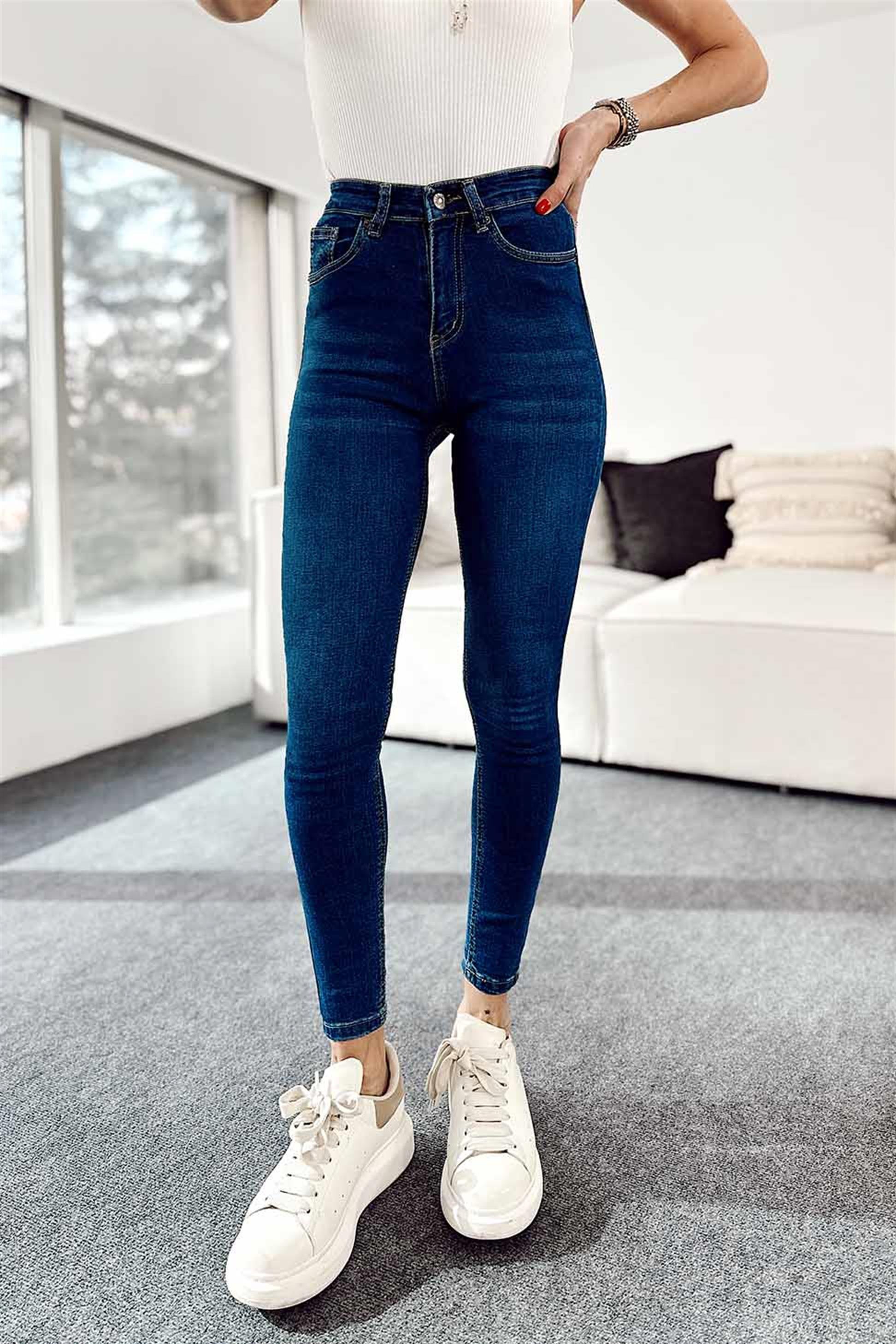 TOPSHOP Taşlamalı Skinny Jean Pantolon Koyu Mavi