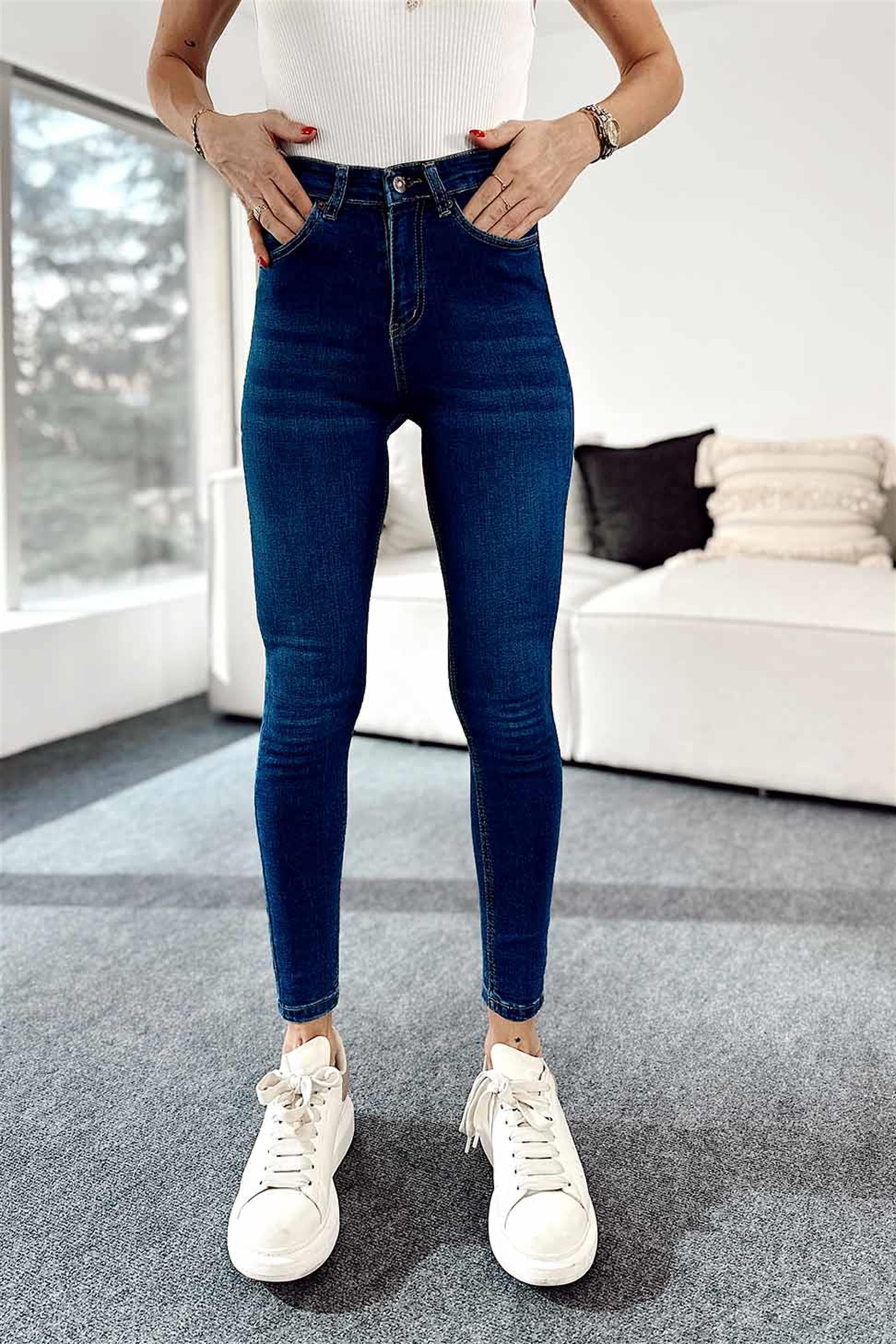 TOPSHOP Taşlamalı Skinny Jean Pantolon Koyu Mavi