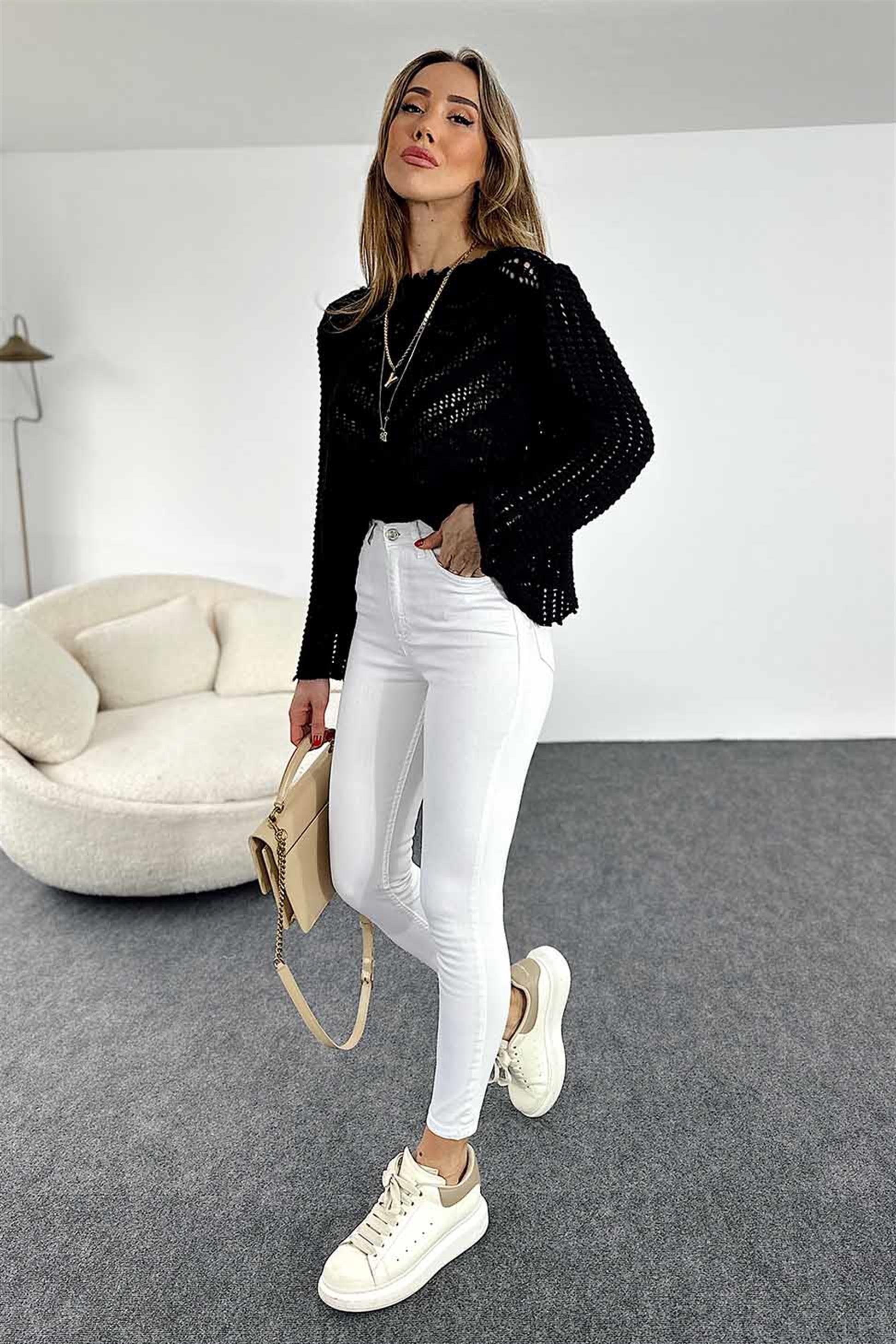 Topshop Ultra Yüksek Bel Dar Likralı Kadın Jean Pantolon Beyaz