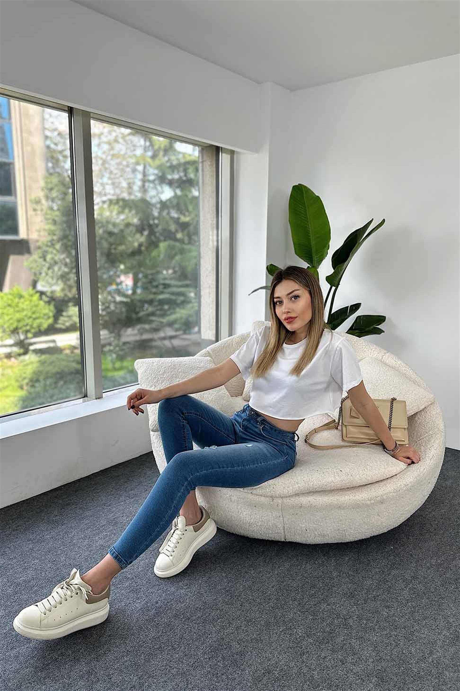 TOPSHOP Ultra Yüksek Bel Likralı Yırtık Skinny Jean Mavi