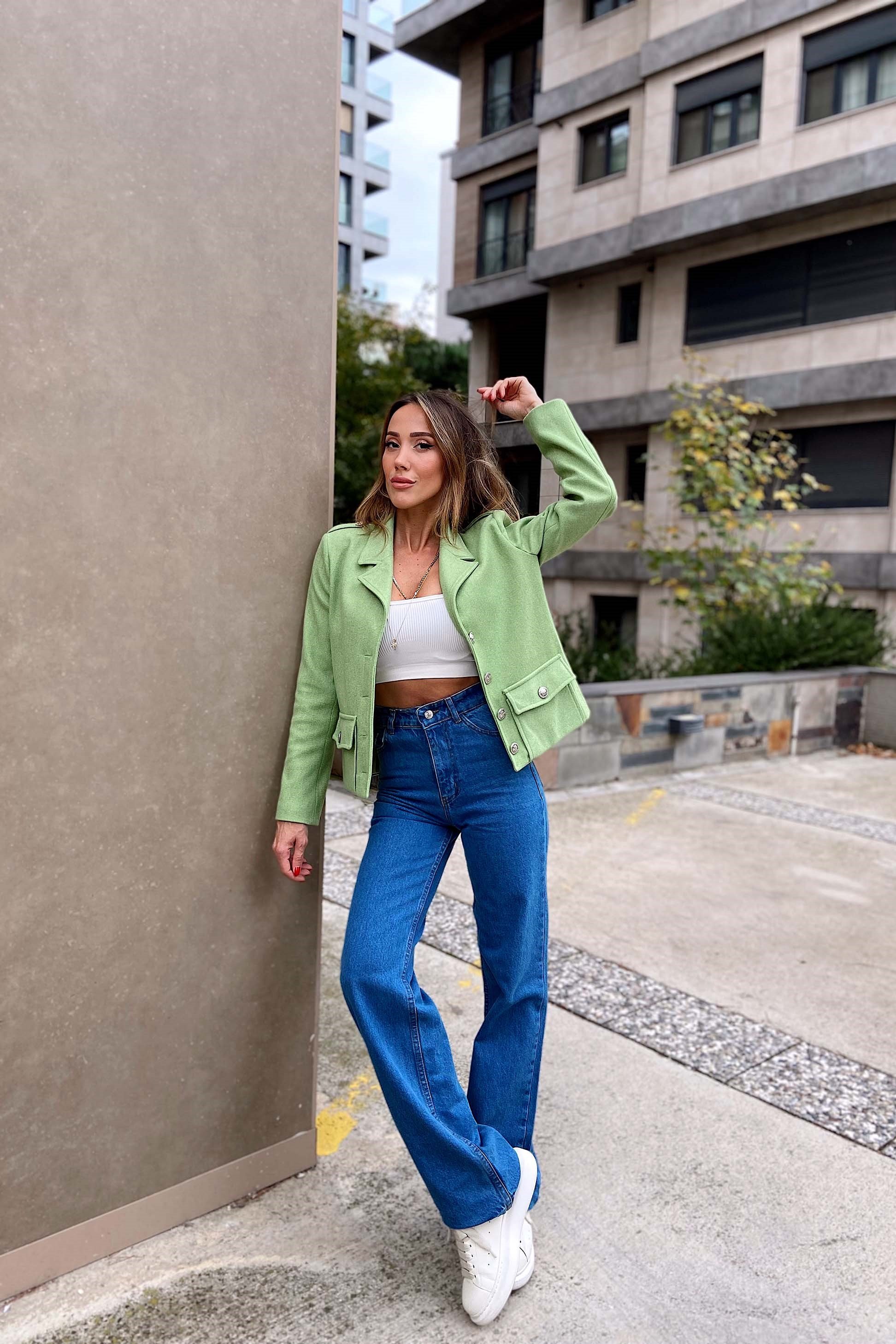 Topshop Yüksek Bel Bol Paça Pantolon Mavi