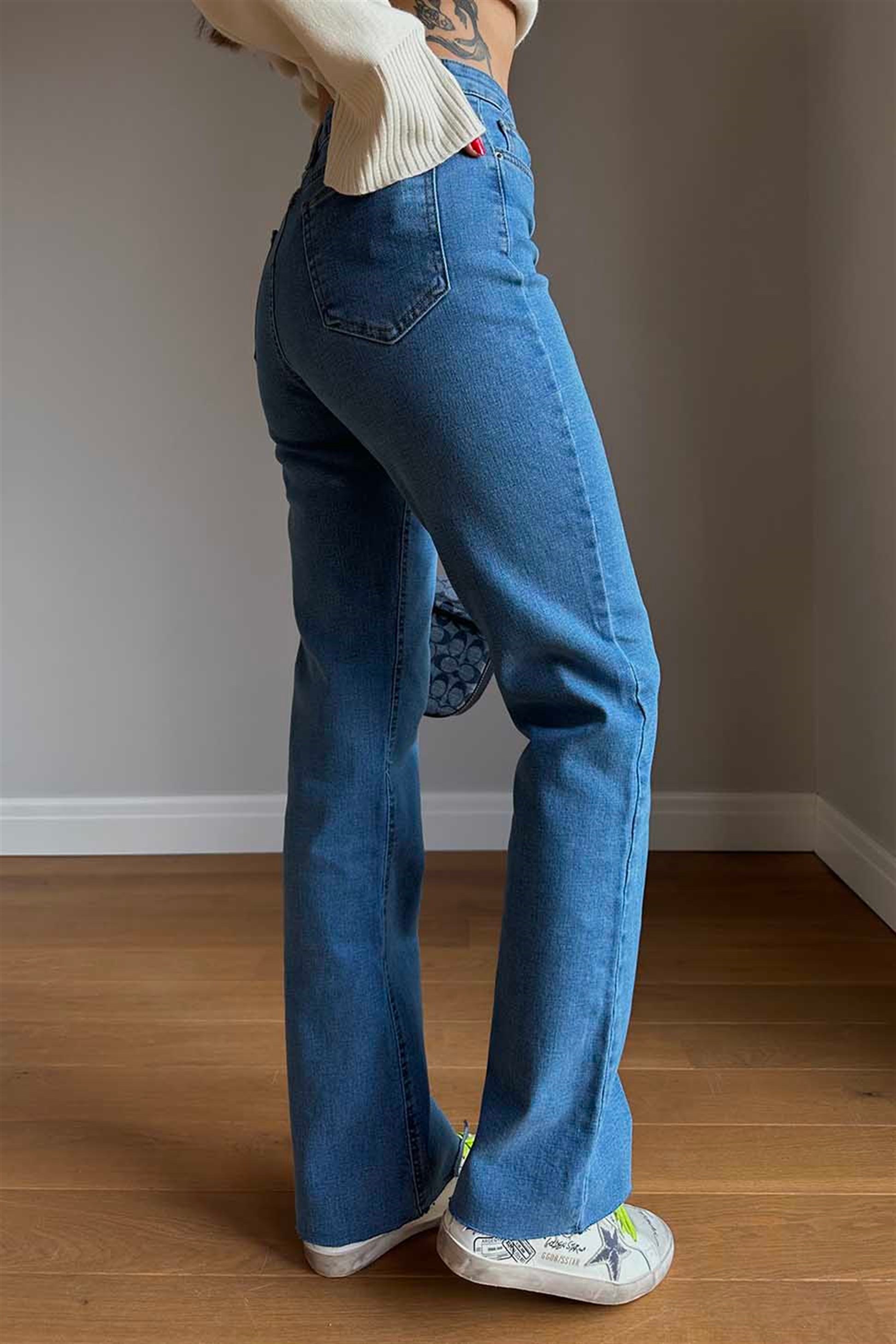 Topshop Yüksek Bel Bol Paça Pantolon Mavi