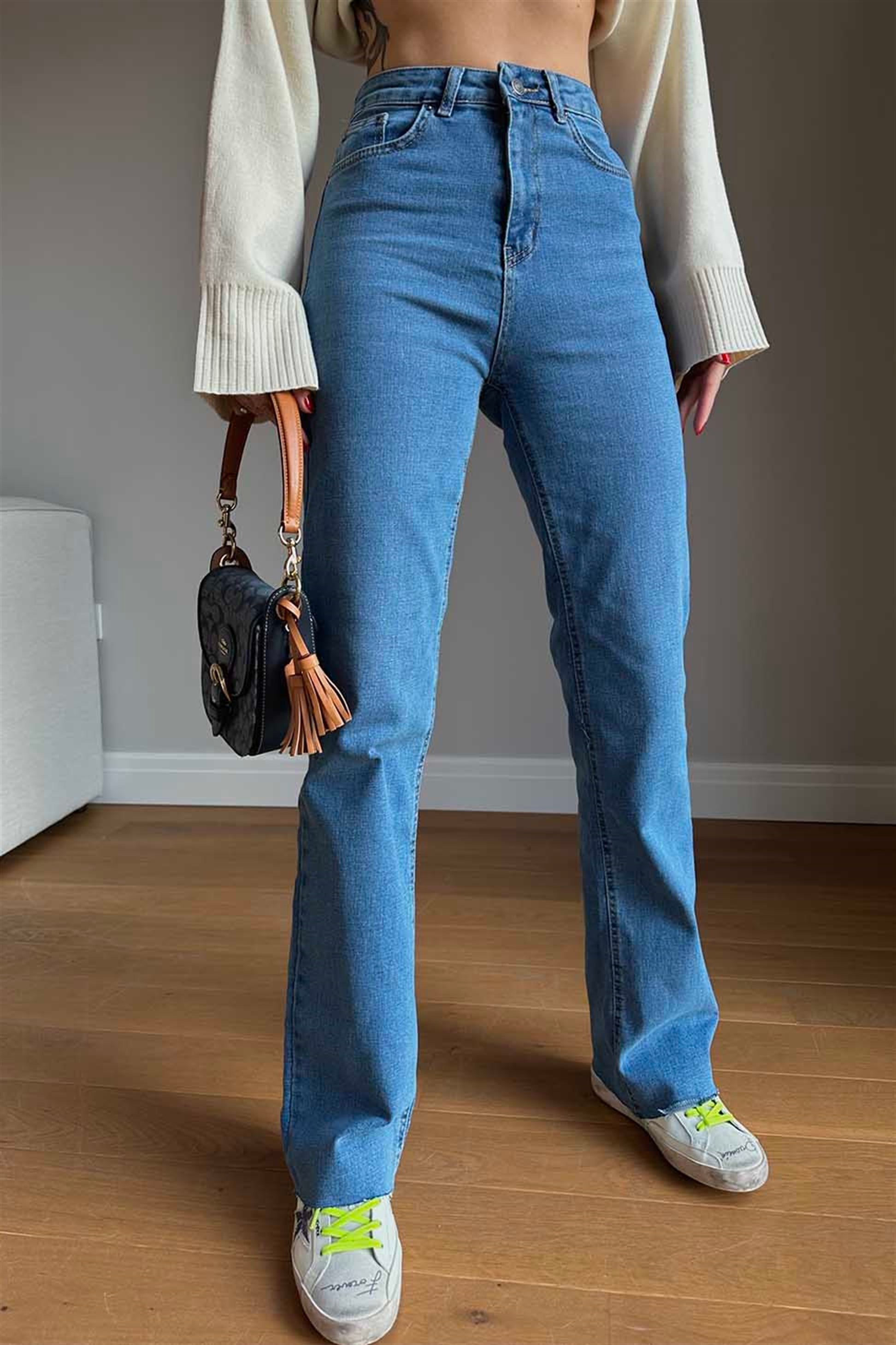 Topshop Yüksek Bel Bol Paça Pantolon Mavi