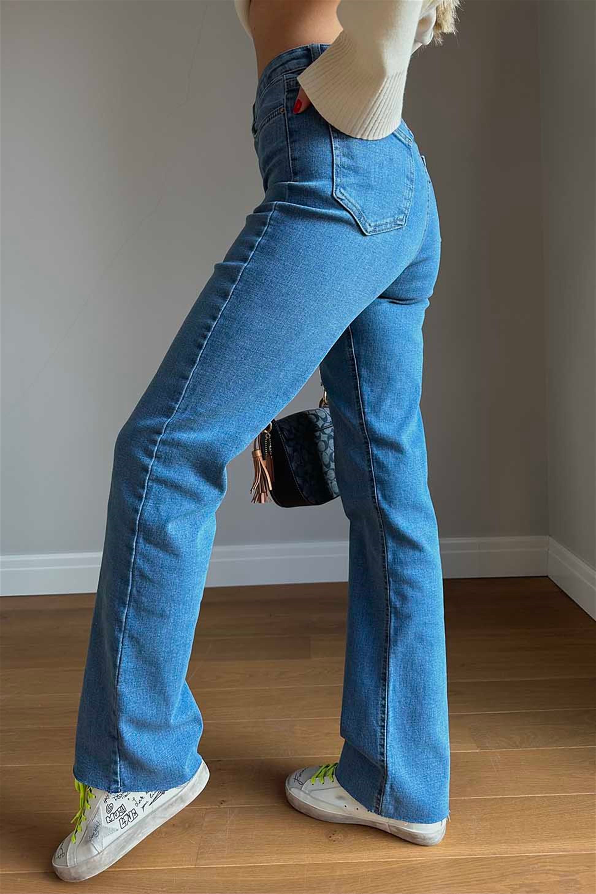 Topshop Yüksek Bel Bol Paça Pantolon Mavi