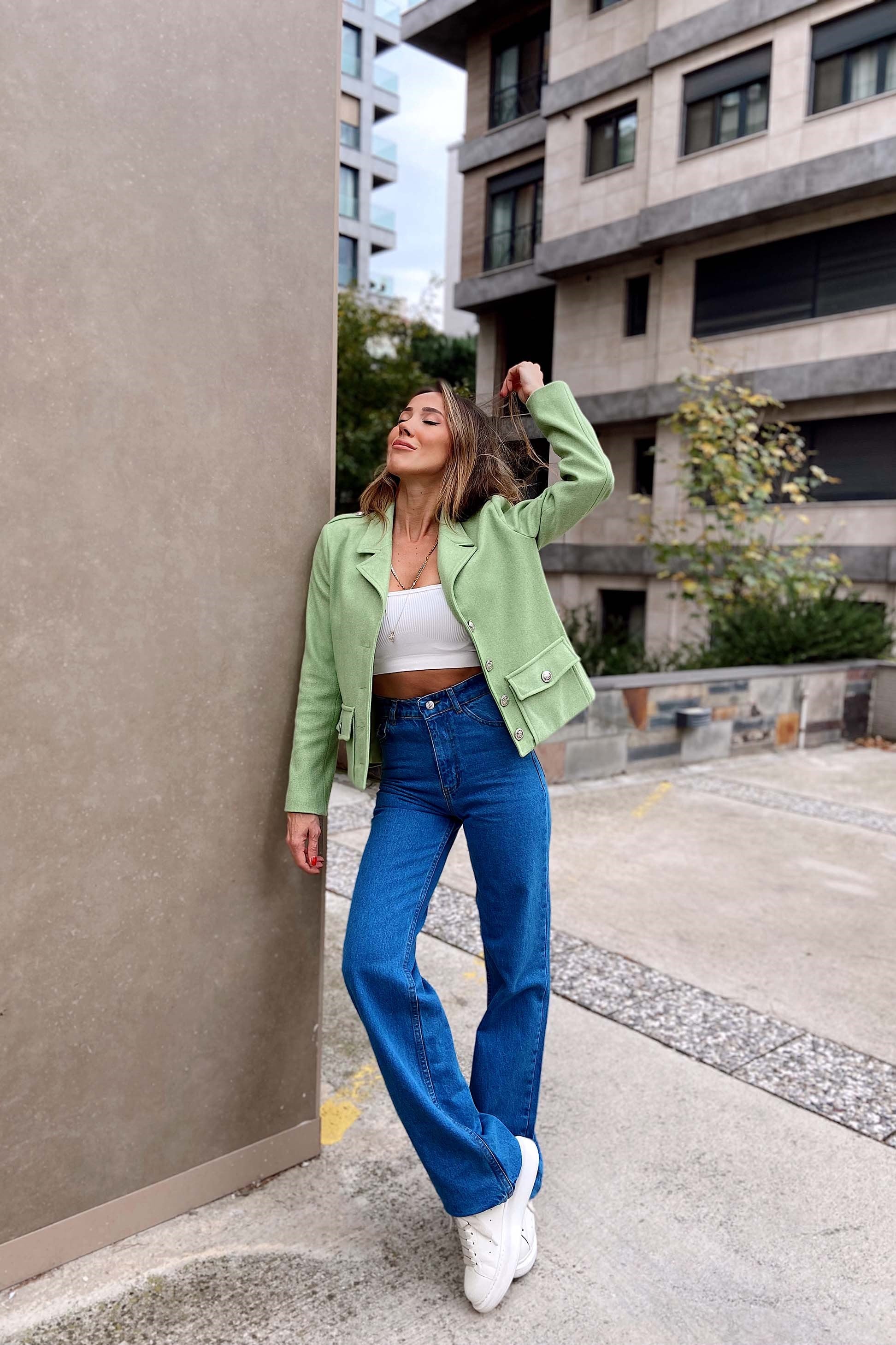 Topshop Yüksek Bel Bol Paça Pantolon Mavi