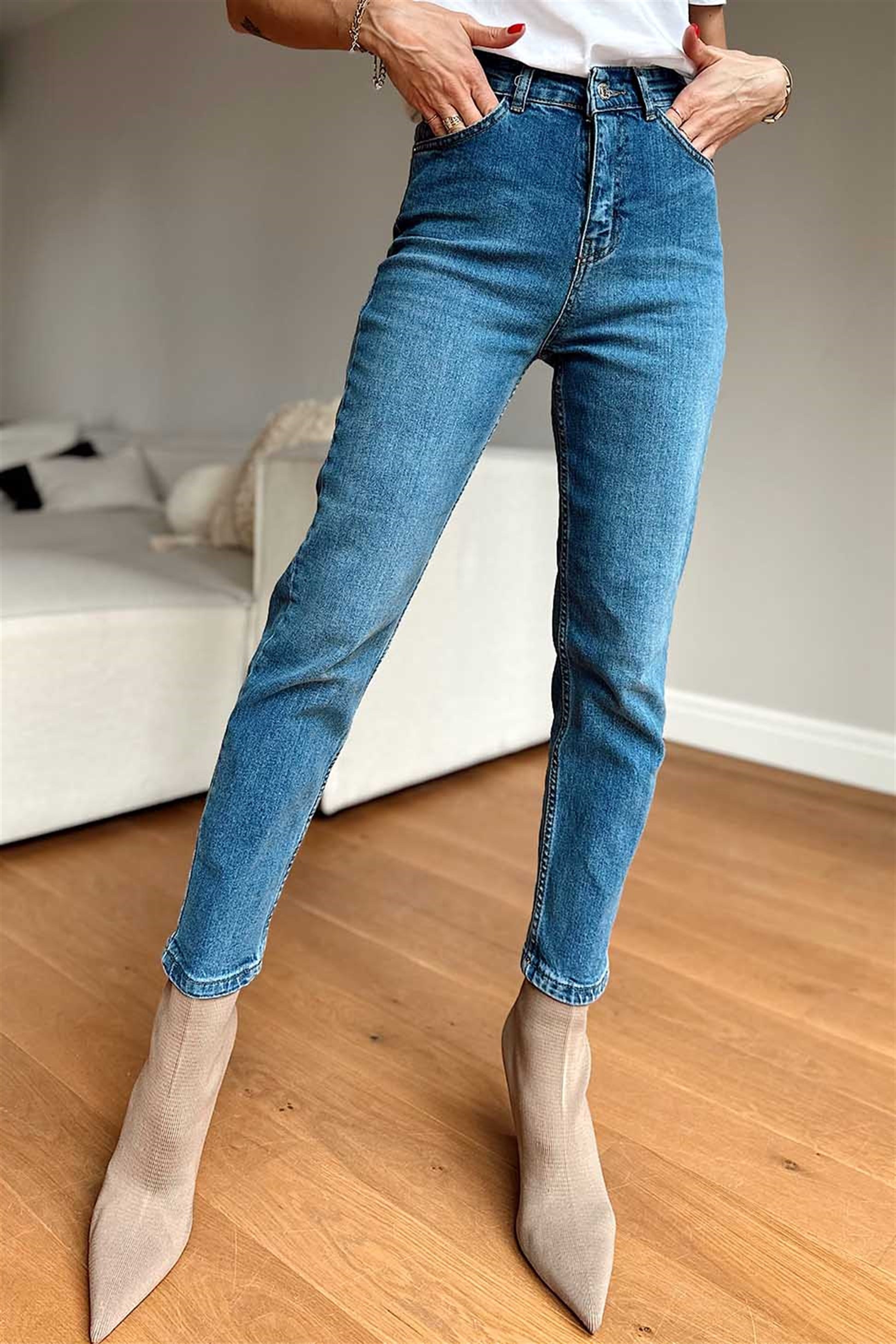 Topshop Yüksek Bel Mom Jean Mavi