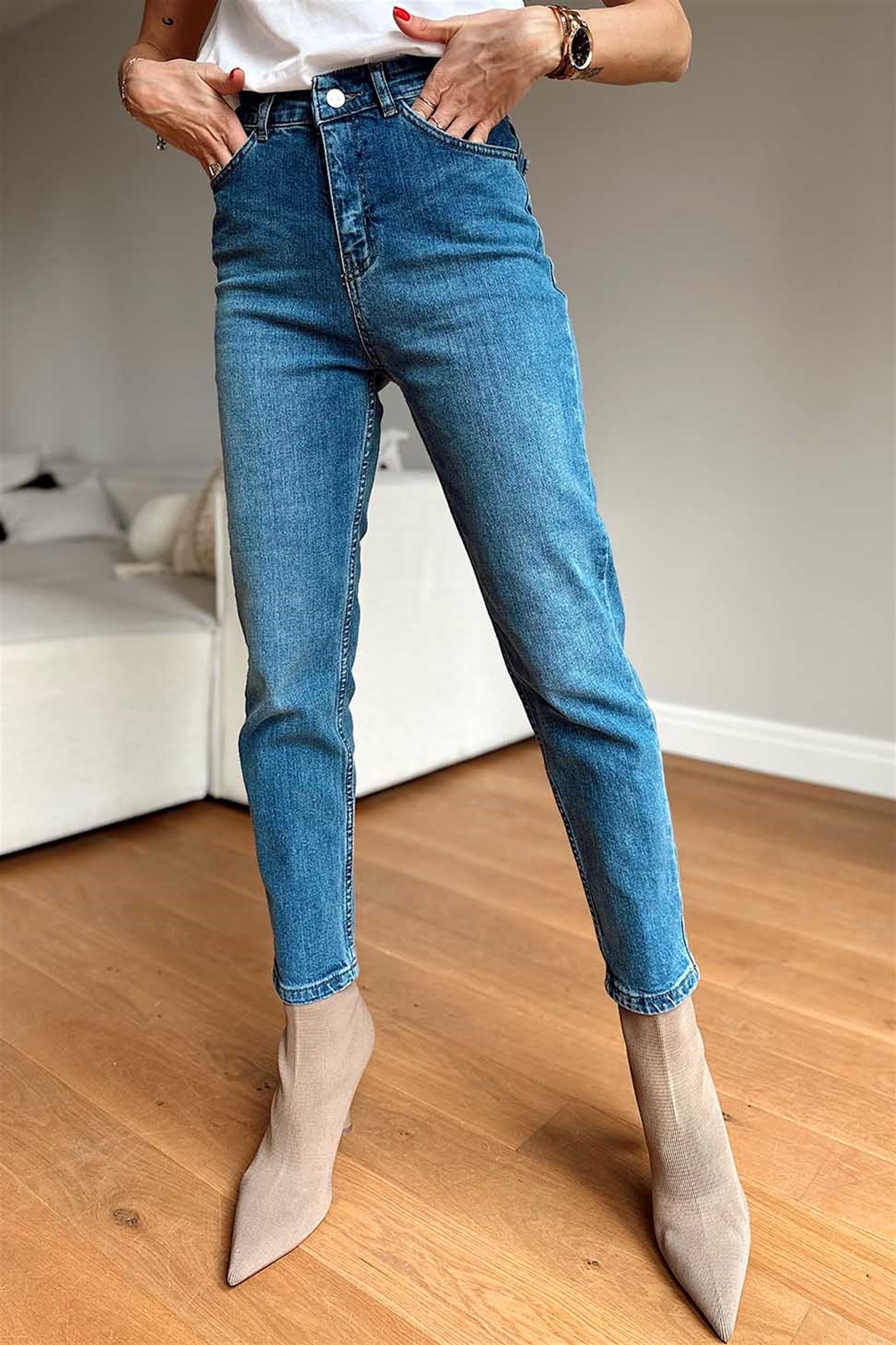Topshop Yüksek Bel Mom Jean Mavi